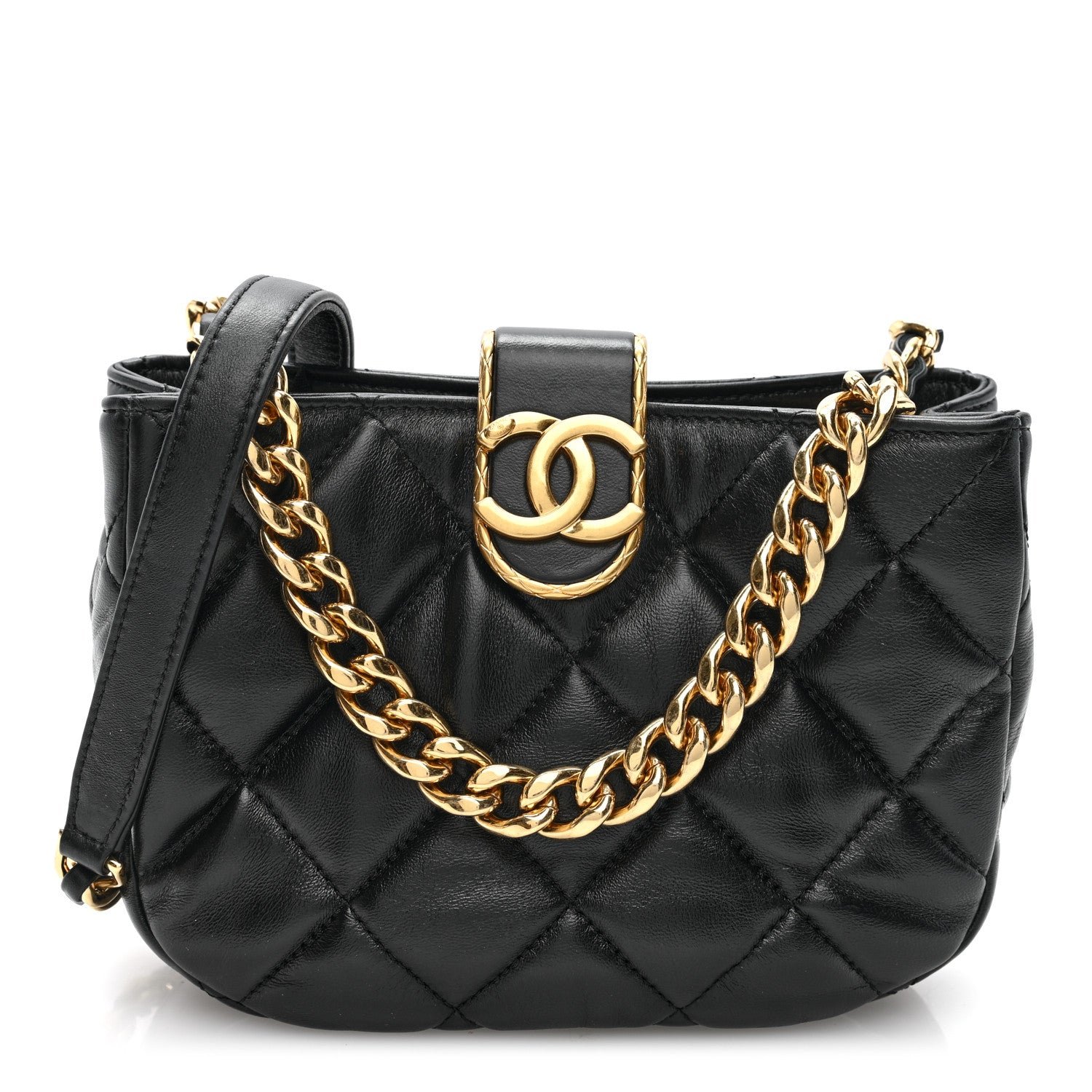 Chanel Lambskin Quilted Small Chain Hobo Black