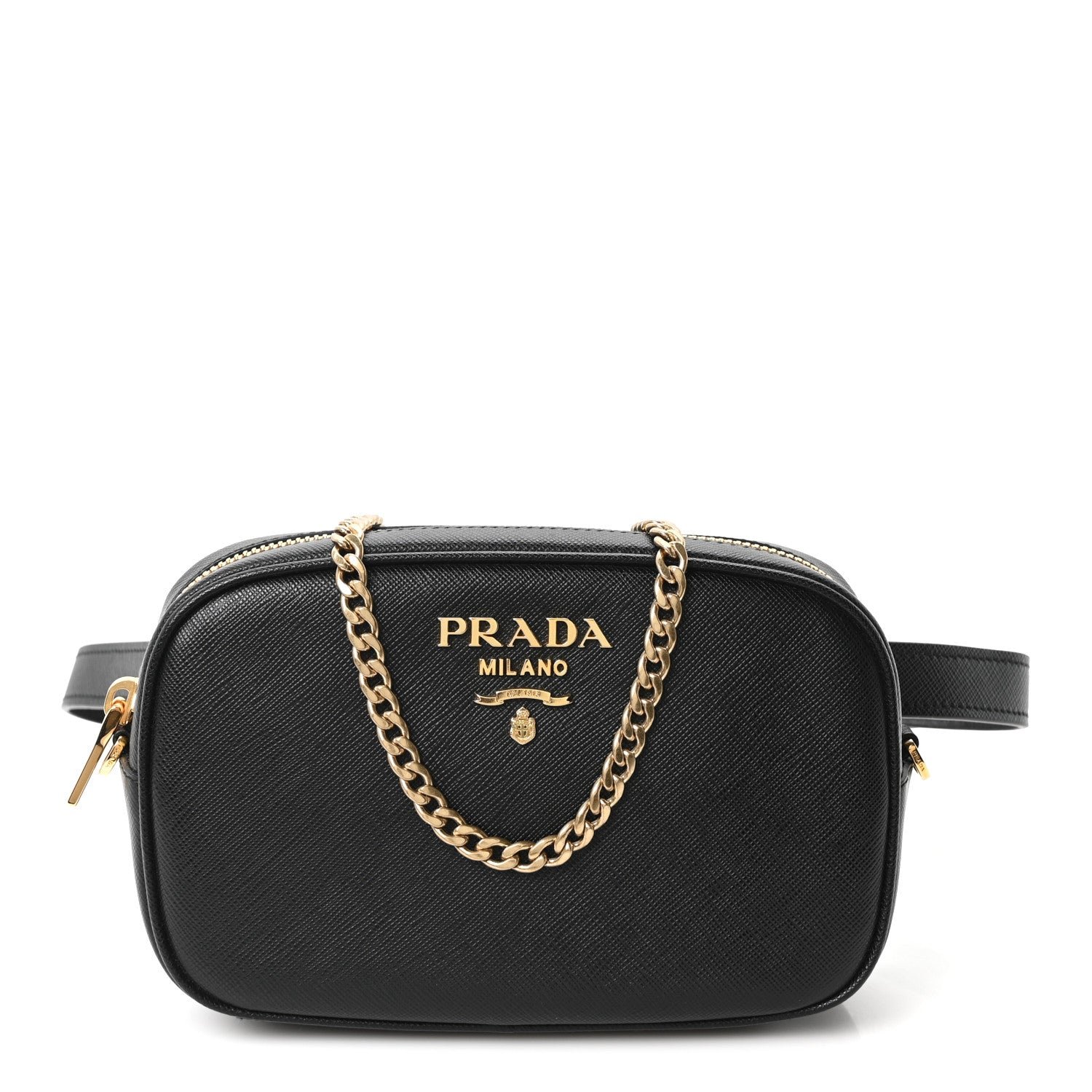 Prada Saffiano Lux Metal Belt Bag Black