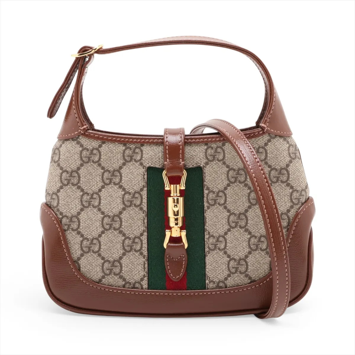 Gucci GG Supreme Jackie 1961 637092 PVC & leather Shoulder bag Beige×Brown