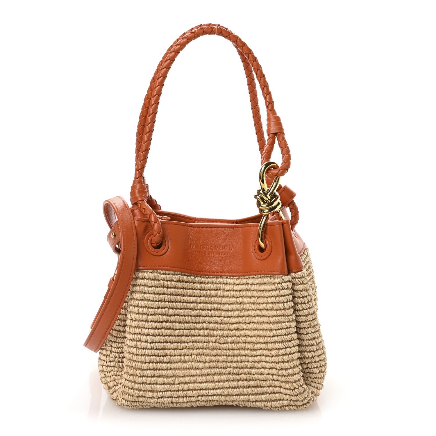 Bottega Veneta Raffia Nappa Small Parachute Shoulder Bag Natural Burned Orange