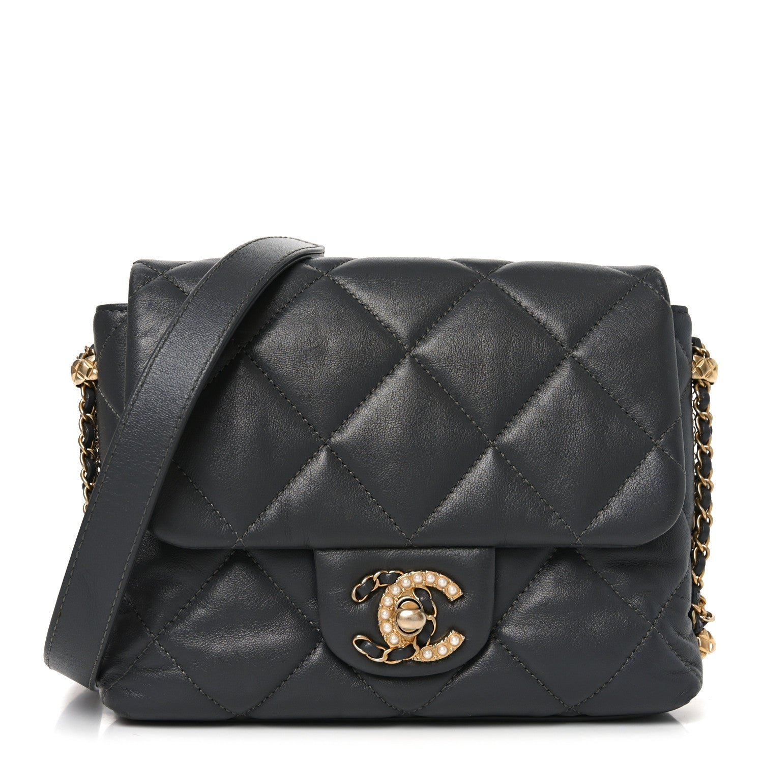 Chanel Lambskin Quilted Mini Crush On Chains Flap Bag Grey