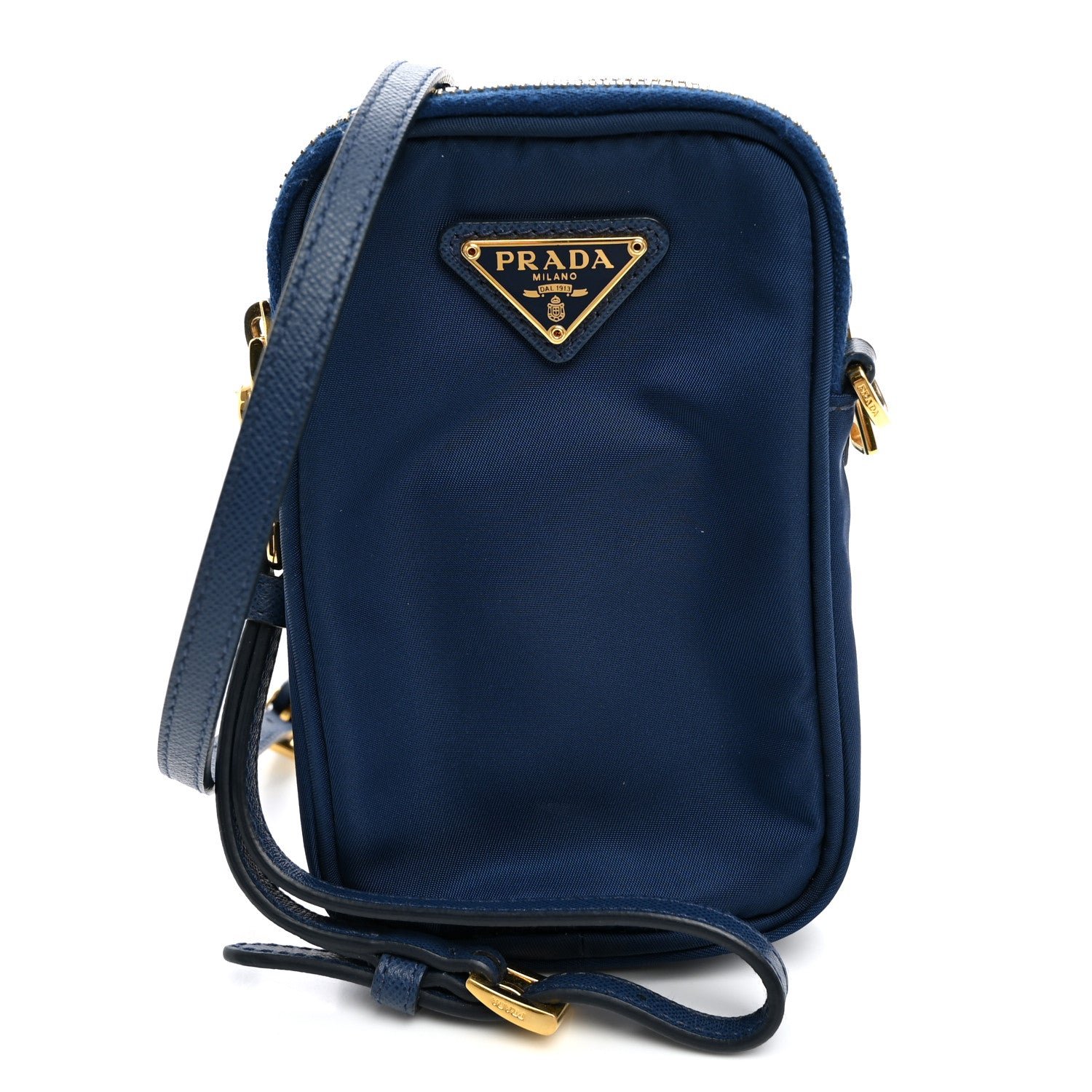 Prada Tessuto Nylon Double Zip Phone Case Crossbody Bag Royal