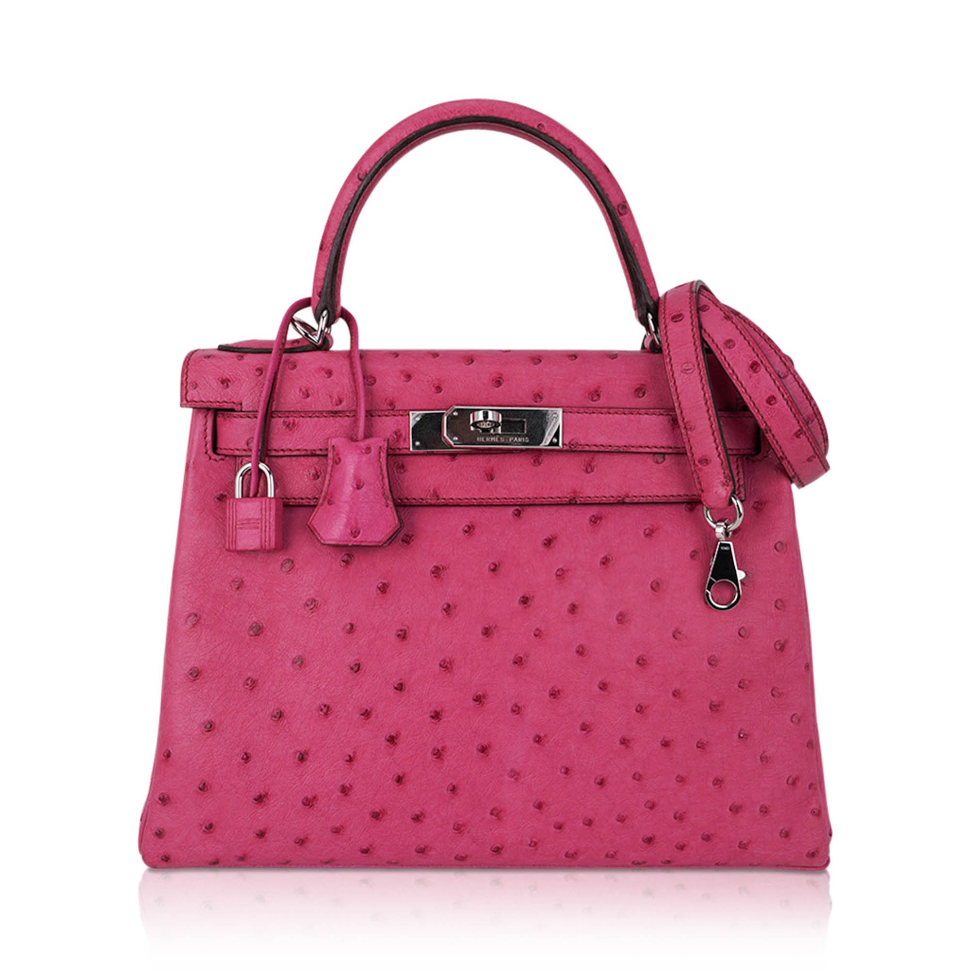 Hermes Hermes Kelly 25 Retourne Bag Fuchsia Ostrich with Palladium Hardware
