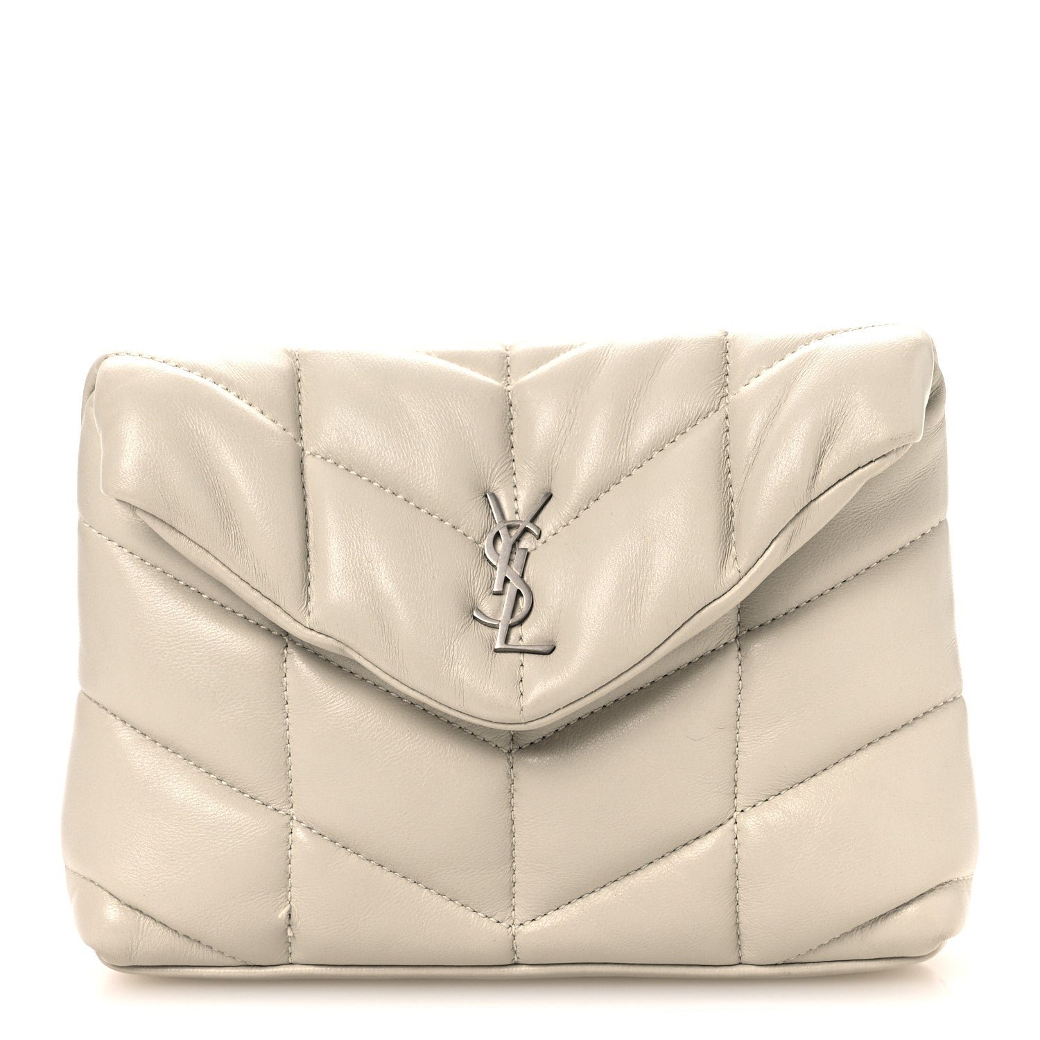 Saint Laurent Lambskin Monogram Loulou Puffer Pouch Clutch Crema Soft