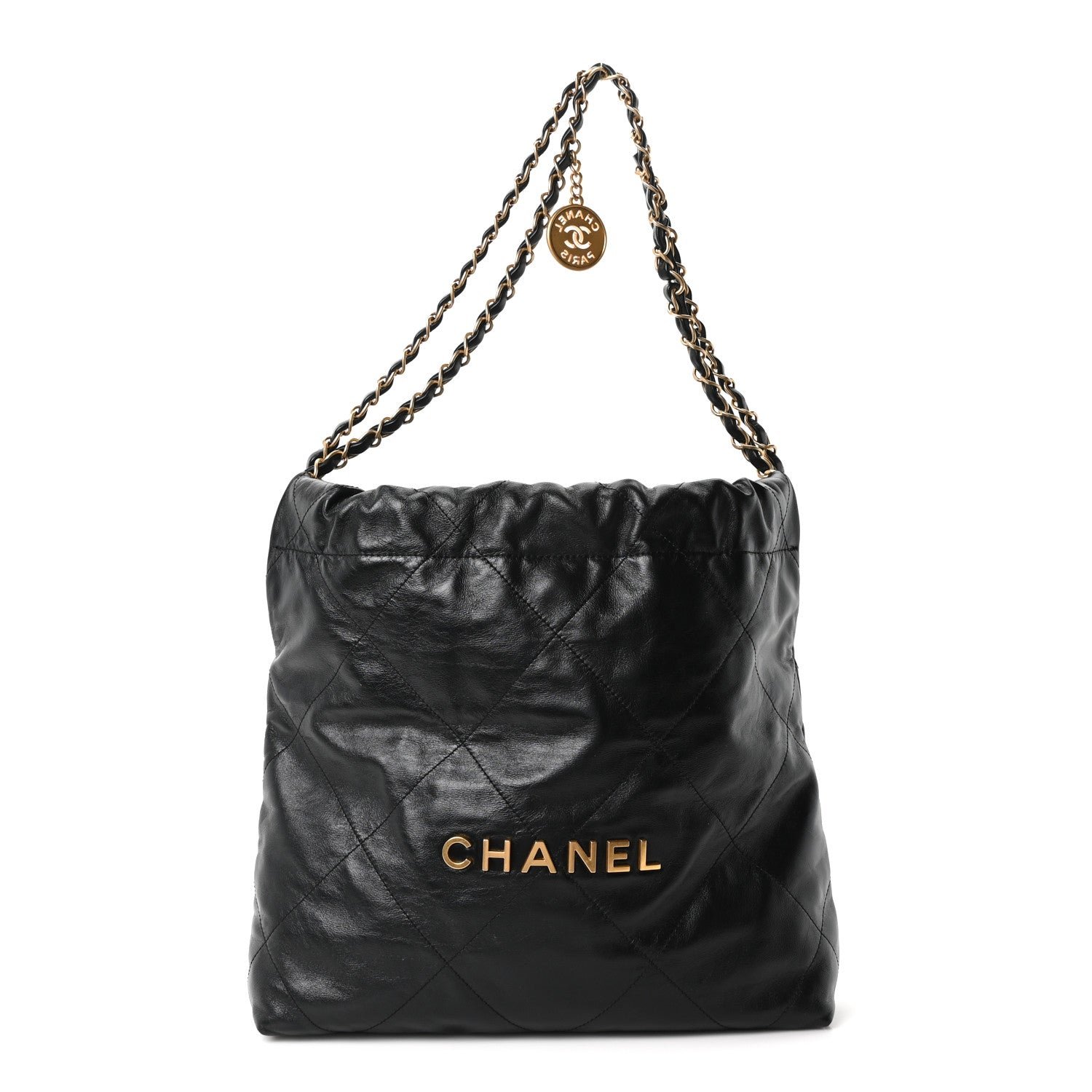Shiny Calfskin Quilted Small Chanel 22 Black