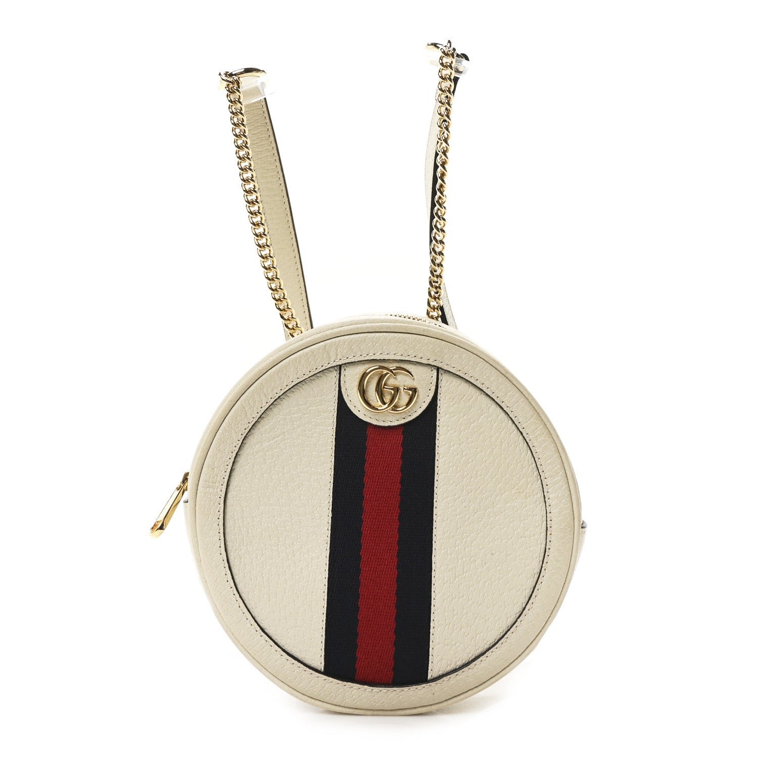 Gucci Textured Calfskin Web Mini Ophidia Round Backpack Mystic White