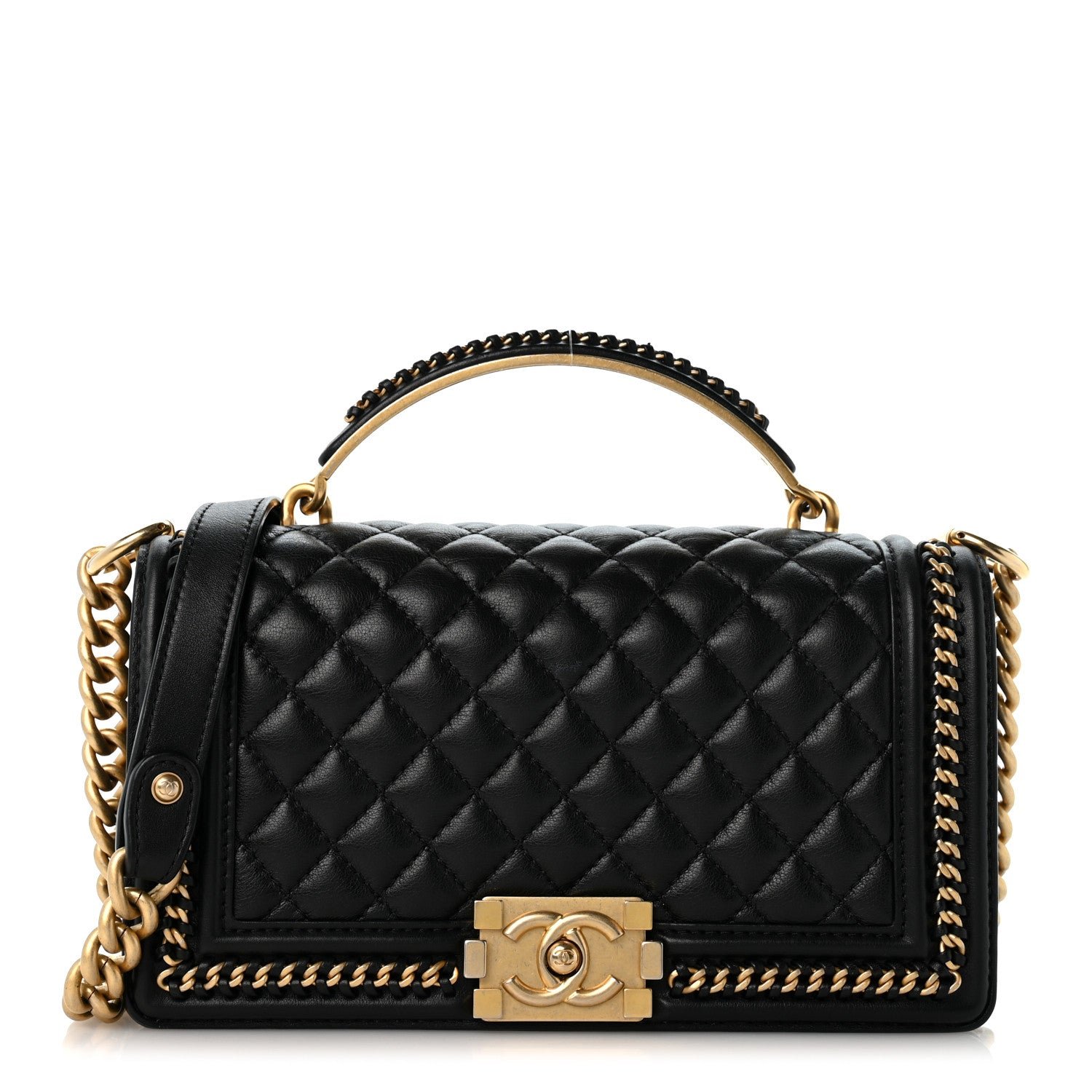 Chanel Lambskin Quilted Medium Top Handle Boy Flap Black