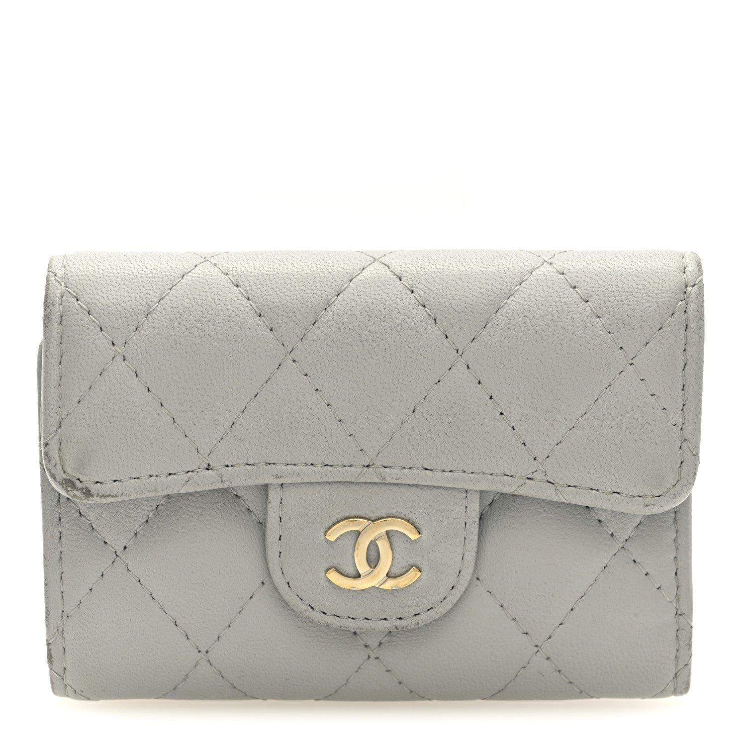 Chanel Lambskin Quilted Classic 4 Key Holder Wallet Grey