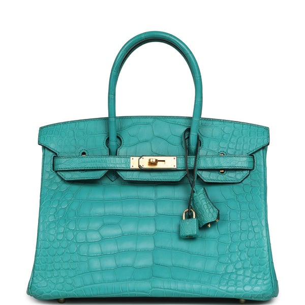 Hermes Pre-owned Hermes Birkin 30 Bleu Paon Matte Alligator Gold Hardware