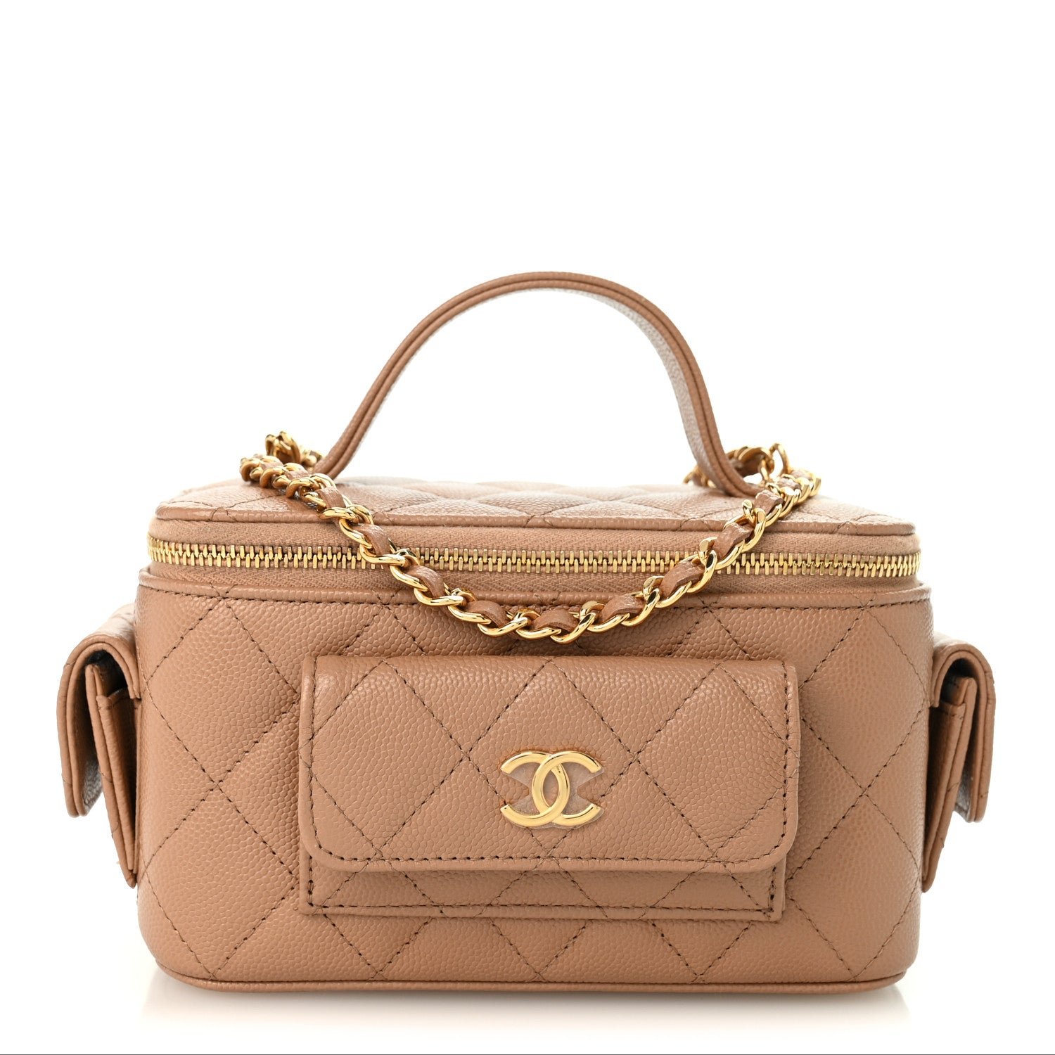 Chanel Caviar Quilted Polly Pocket East West Top Vanity With Chain Brown