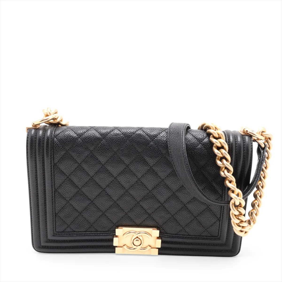 Chanel BOY CHANEL 25 Caviar Skin Chain Shoulder Bag Black Gold Metal Fittings 23
