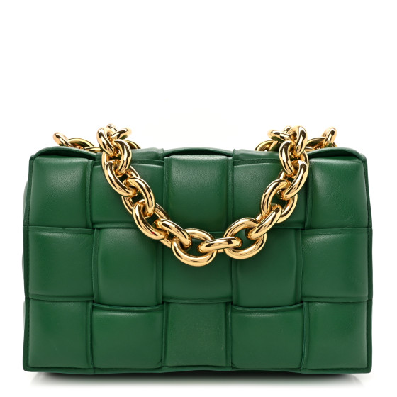Bottega Veneta Lambskin Maxi Intreccio Padded Chain Cassette Crossbody Bag Racing Green