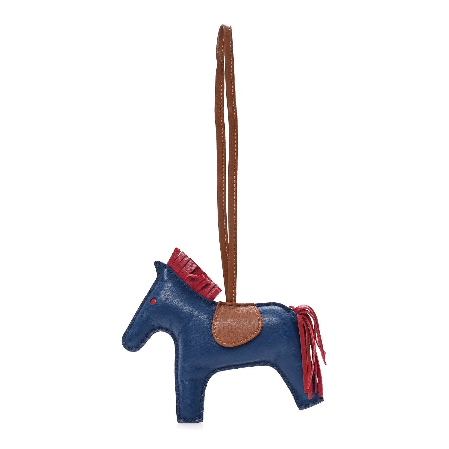 Hermes Milo Lambskin Grigri Rodeo Horse Bag Charm MM Bleu De Malte Rubis Fauve