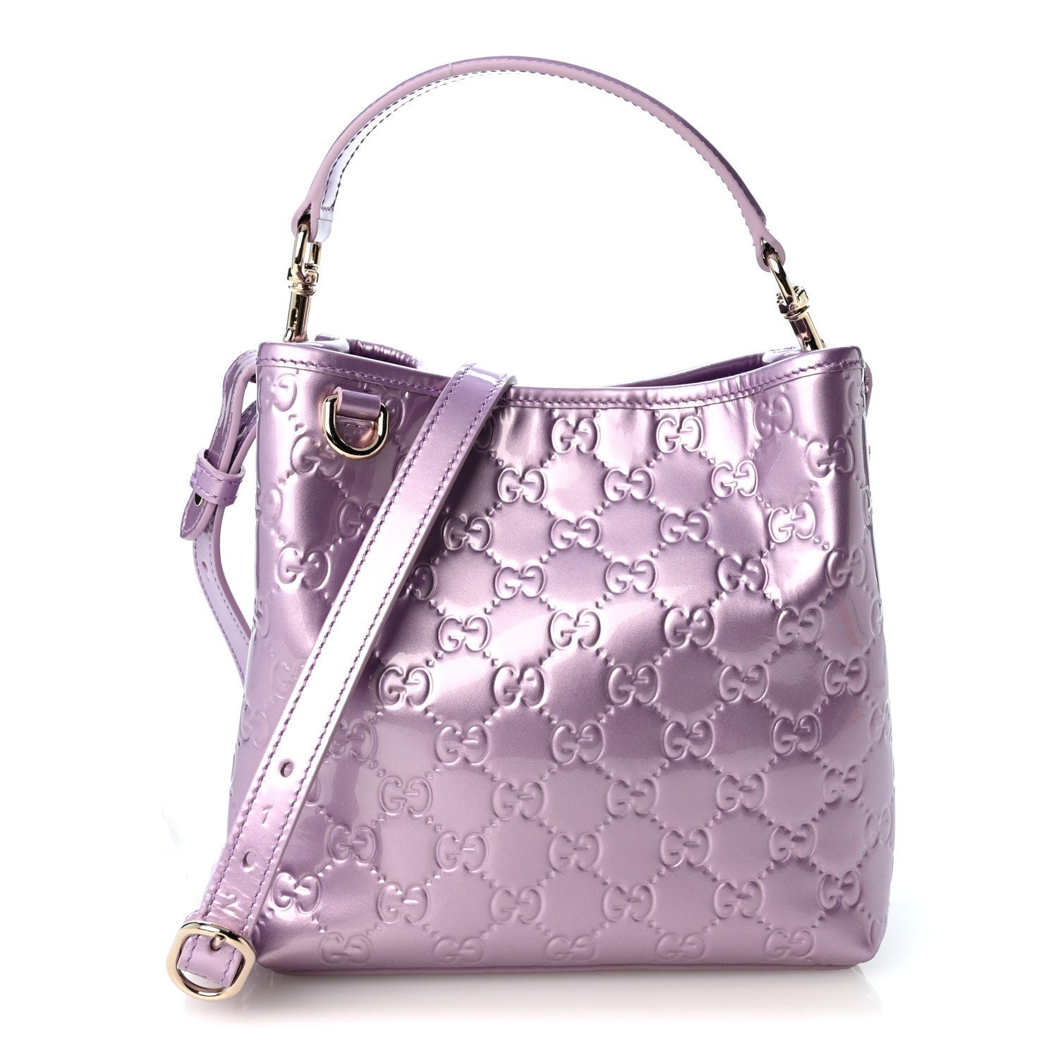 Gucci Patent GG Guccissima Emblem Small Bucket Bag Purple