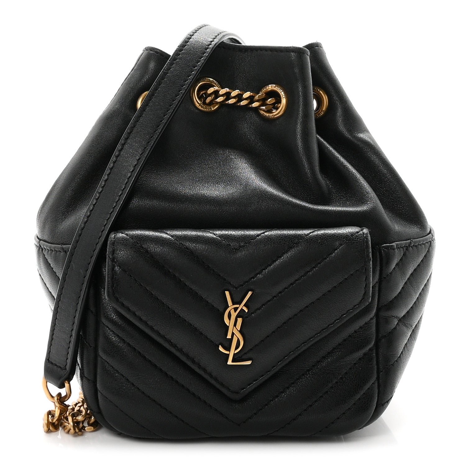 Saint Laurent Lambskin Matelasse Monogram Joe Nano Bucket Bag Black