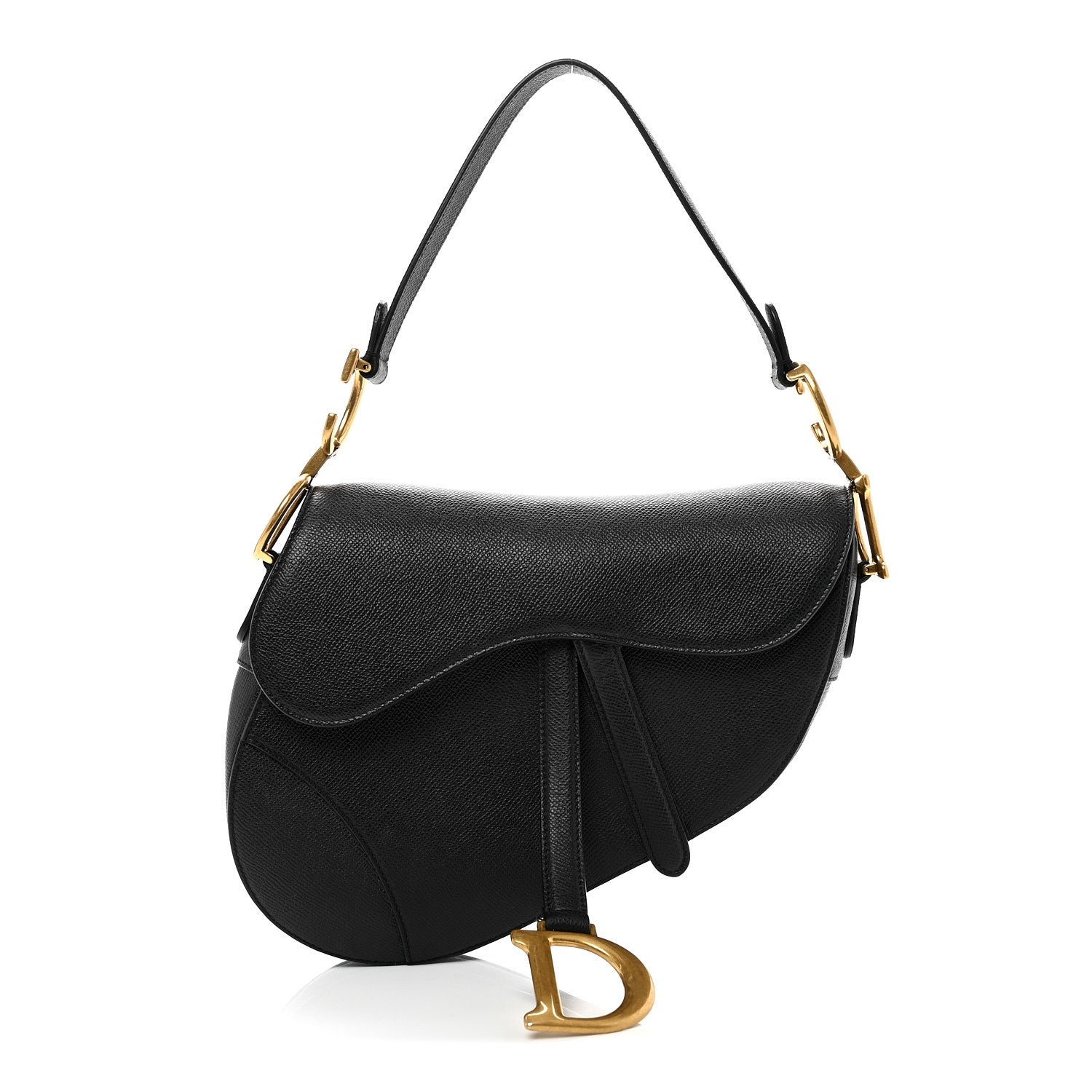 Christian Dior Grained Calfskin Saddle Bag Black