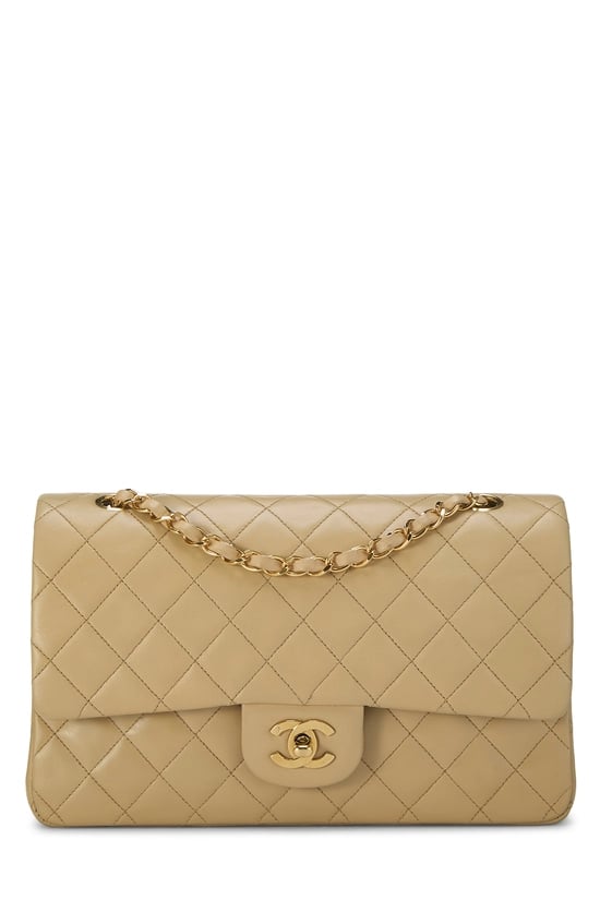 Beige Quilted Lambskin Classic Double Flap Medium