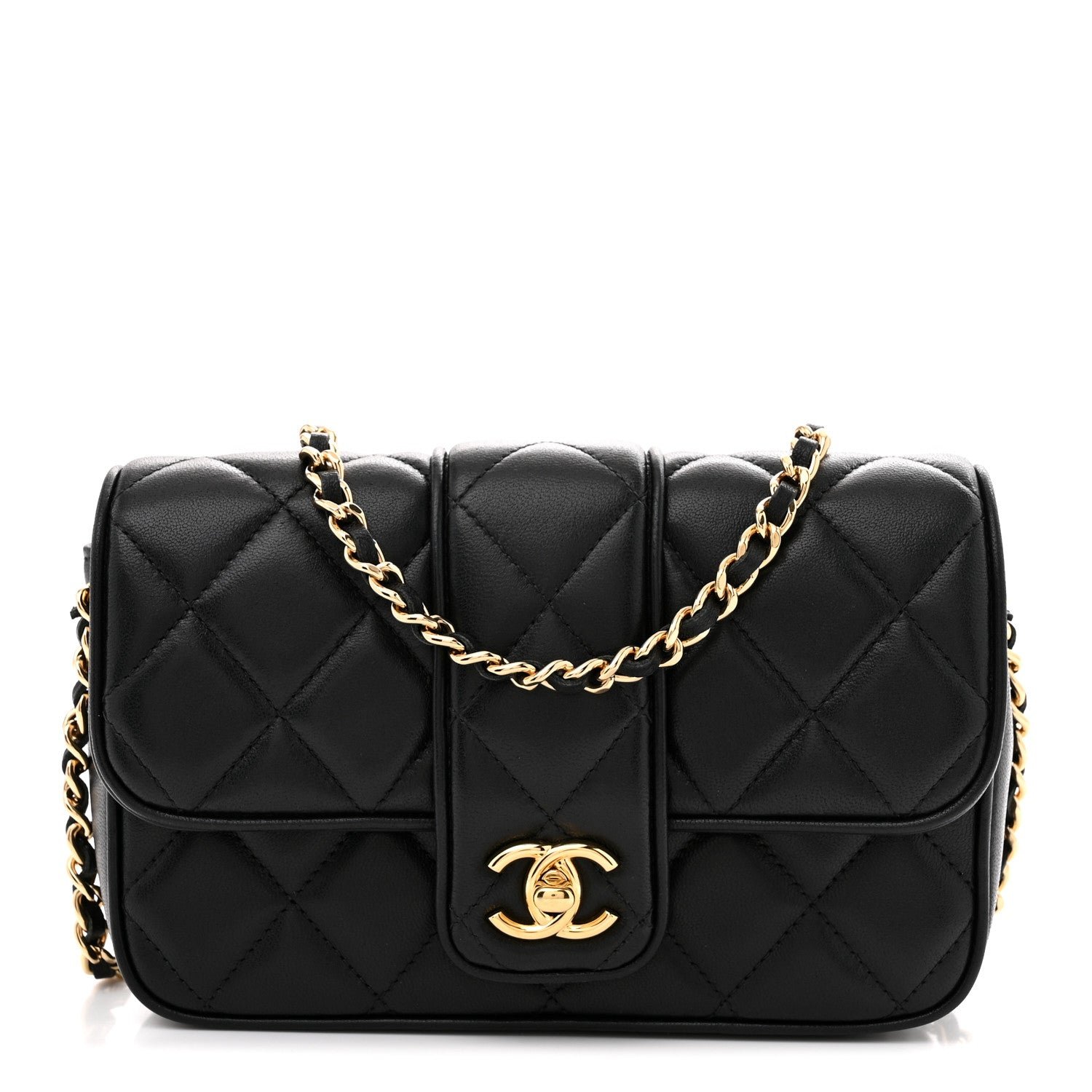 Chanel Lambskin Quilted Tab Mini Flap Black