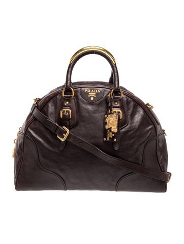 Brown Glace Leather Dome Bowler Bag