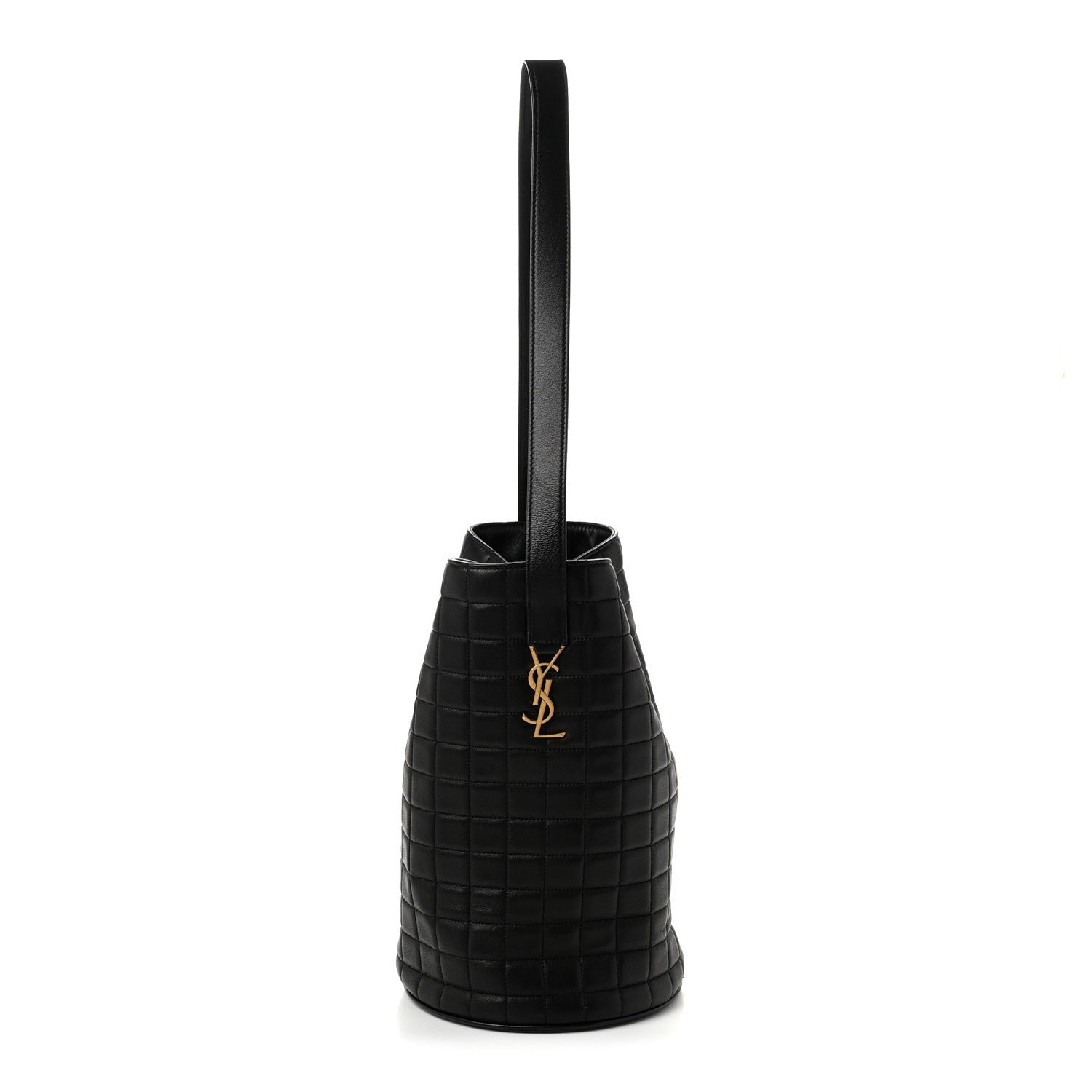 Saint Laurent Lambskin Quilted Medium Cecile Bucket Bag Black