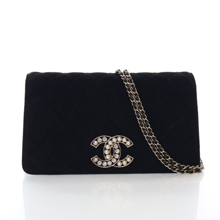 Chanel Velvet Quilted CC Clutch on Chain Flap Bag