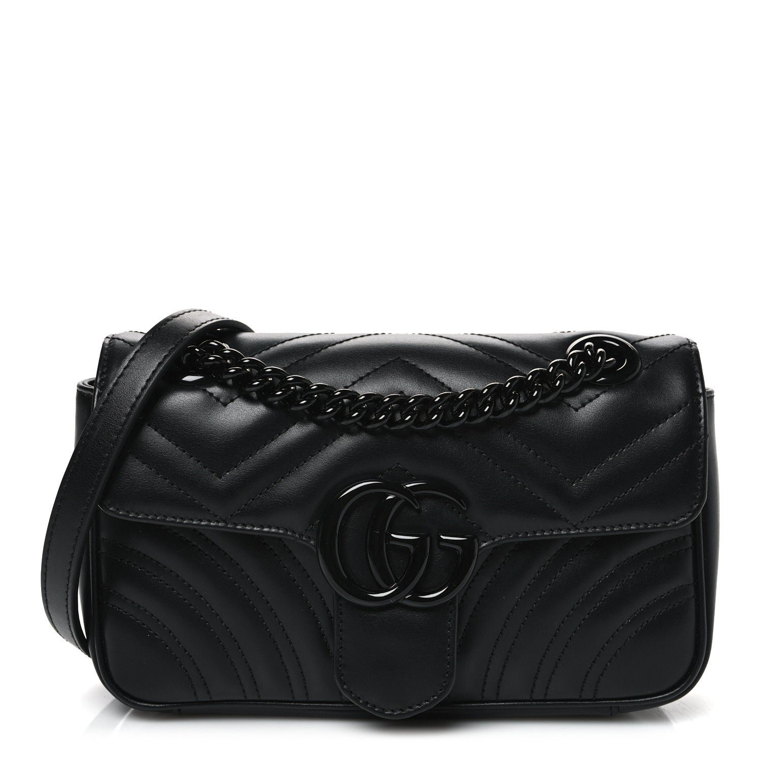 Calfskin Matelasse Monochrome Mini GG Marmont Shoulder Bag Black
