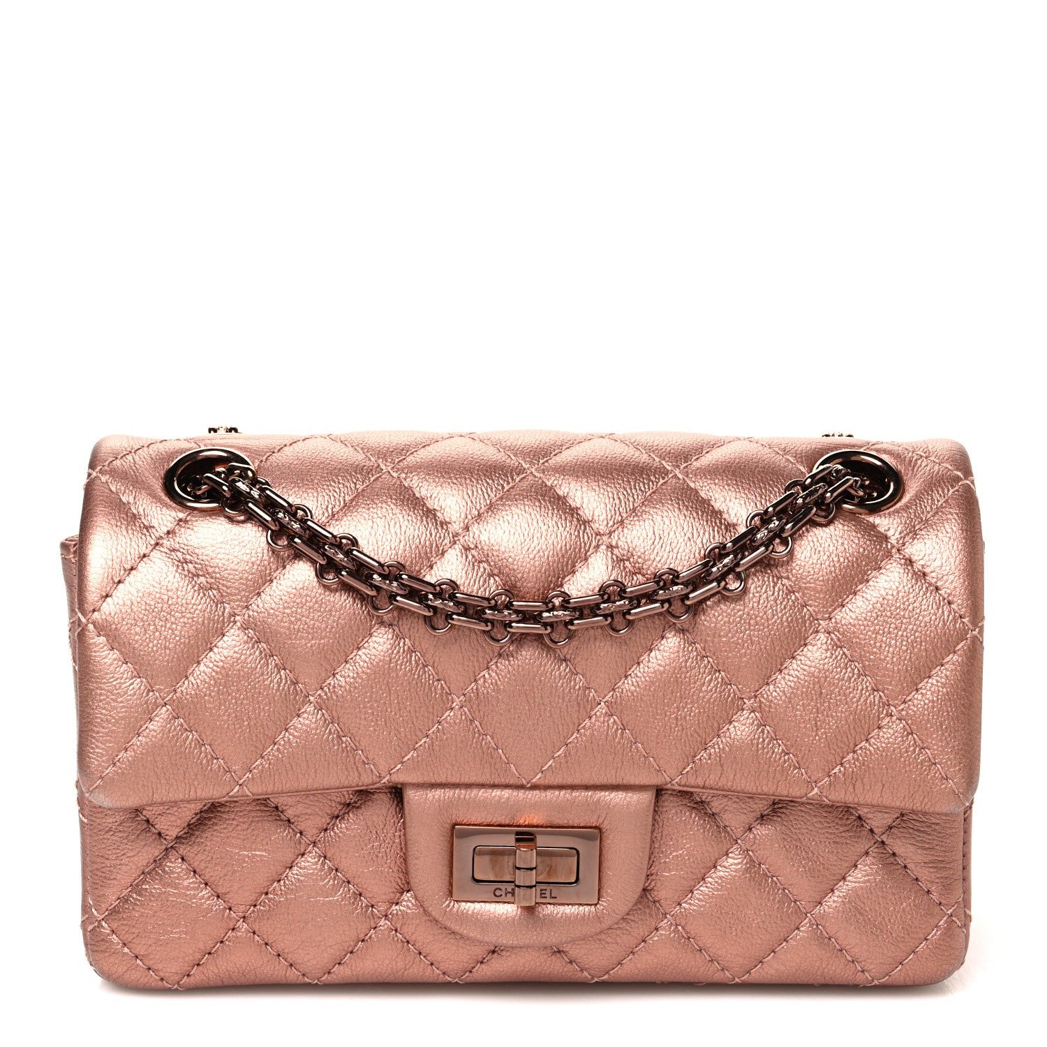 Chanel Metallic Grained Calfskin Quilted 2.55 Reissue Mini Flap Copper Pink Copper Pink