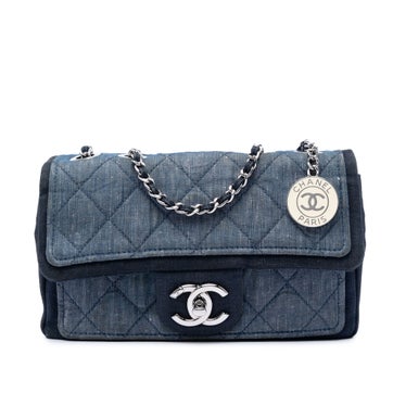 Denim Small Bicolor Quilted Denim Medallion Flap