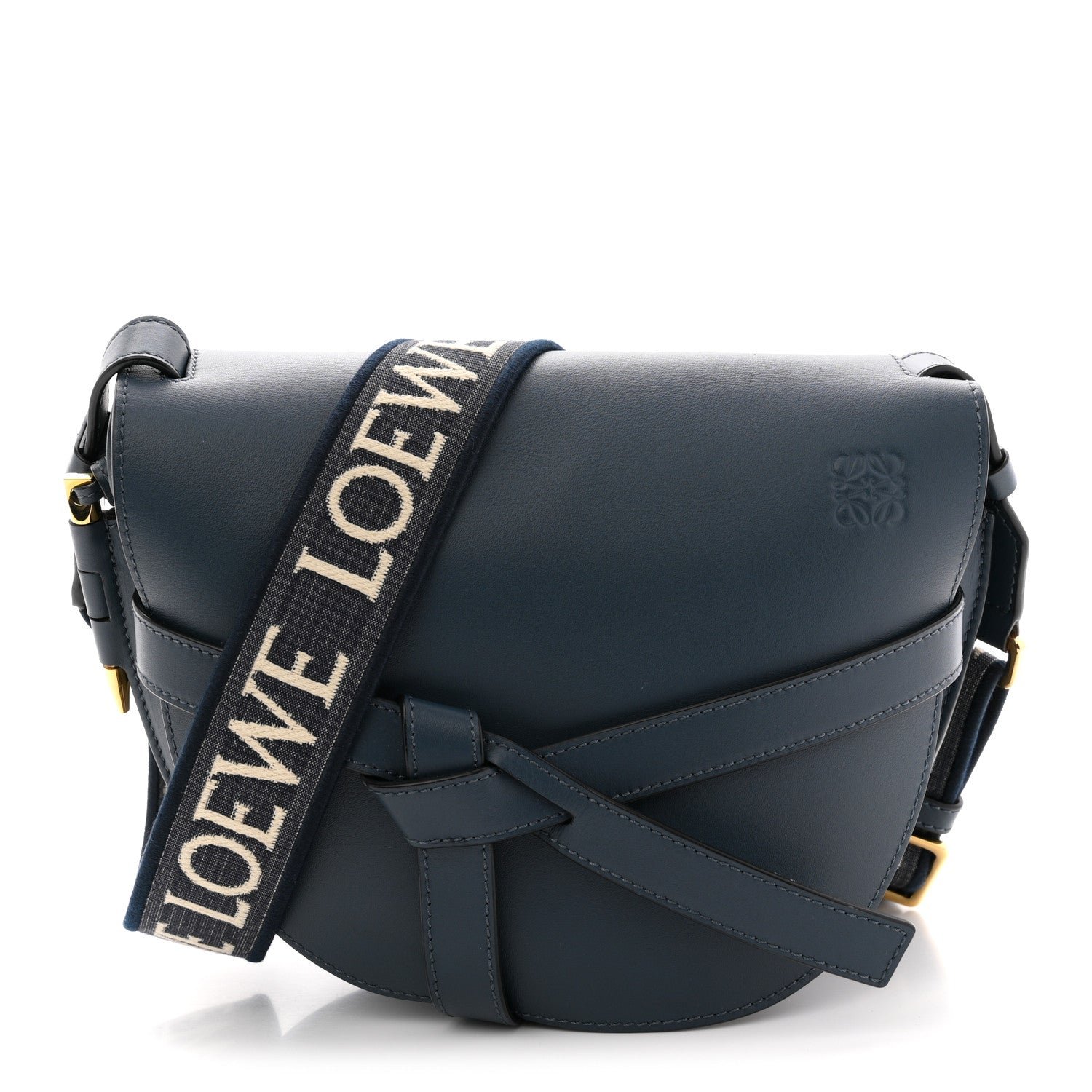 Loewe Calfskin Jacquard Small Gate Dual Bag Onyx Blue