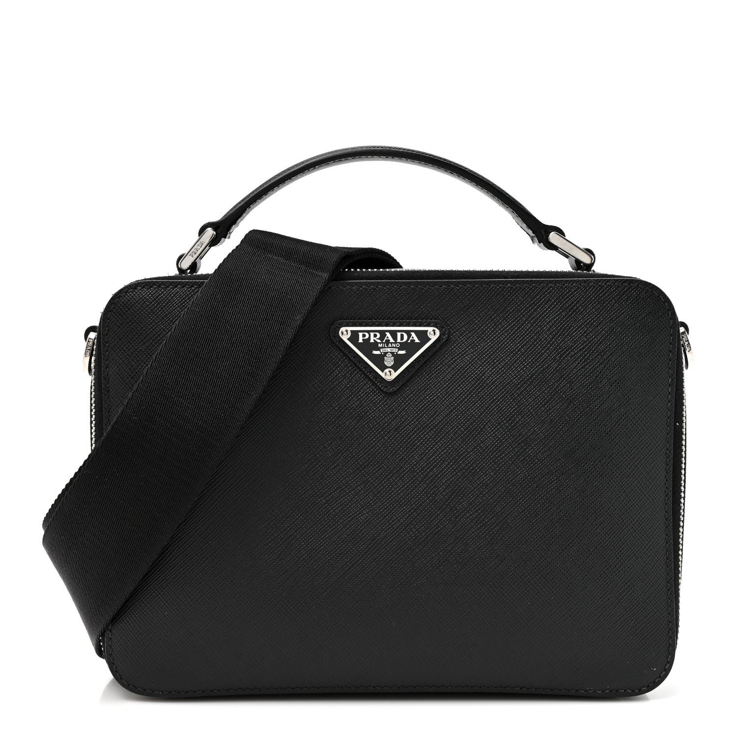 Prada Saffiano Travel Medium Brique Crossbody Bag Black