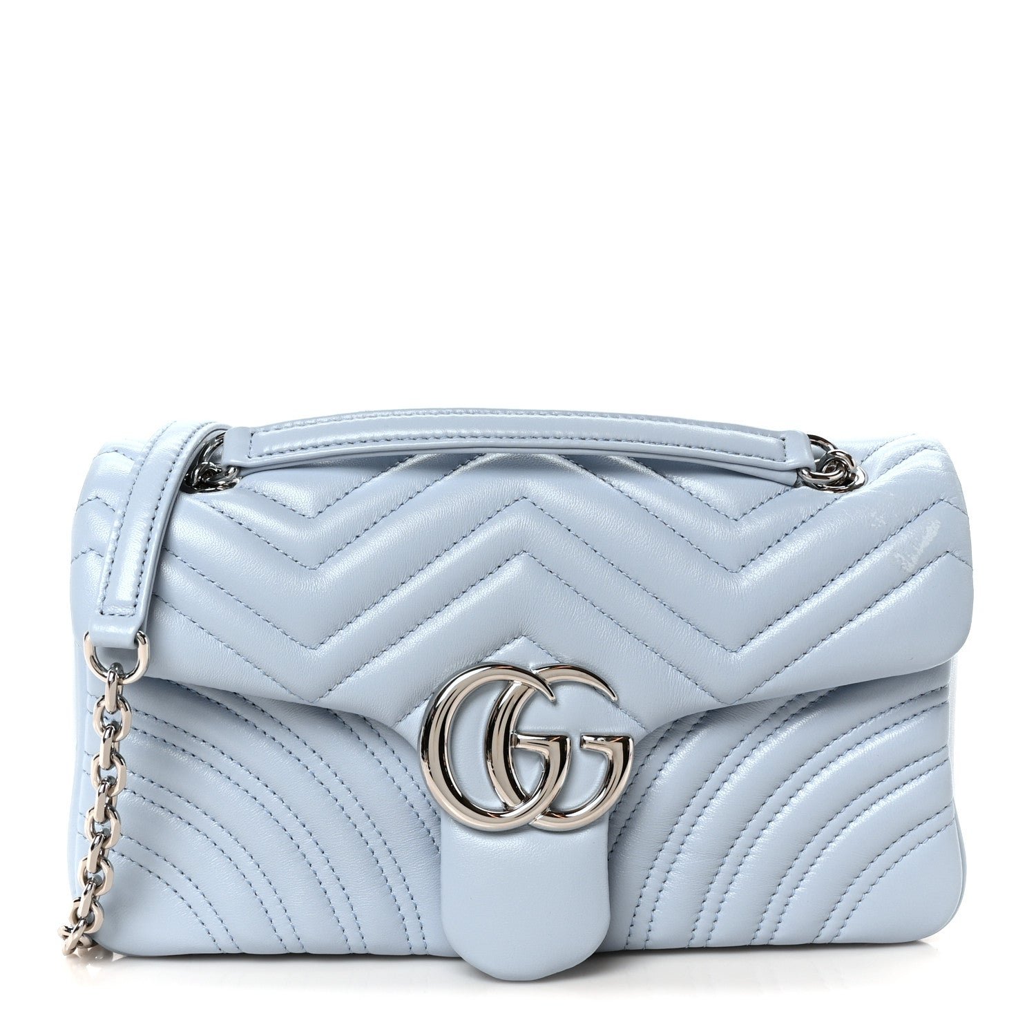 Gucci Calfskin Matelasse Medium GG Marmont Shoulder Bag Porcelain Light Blue