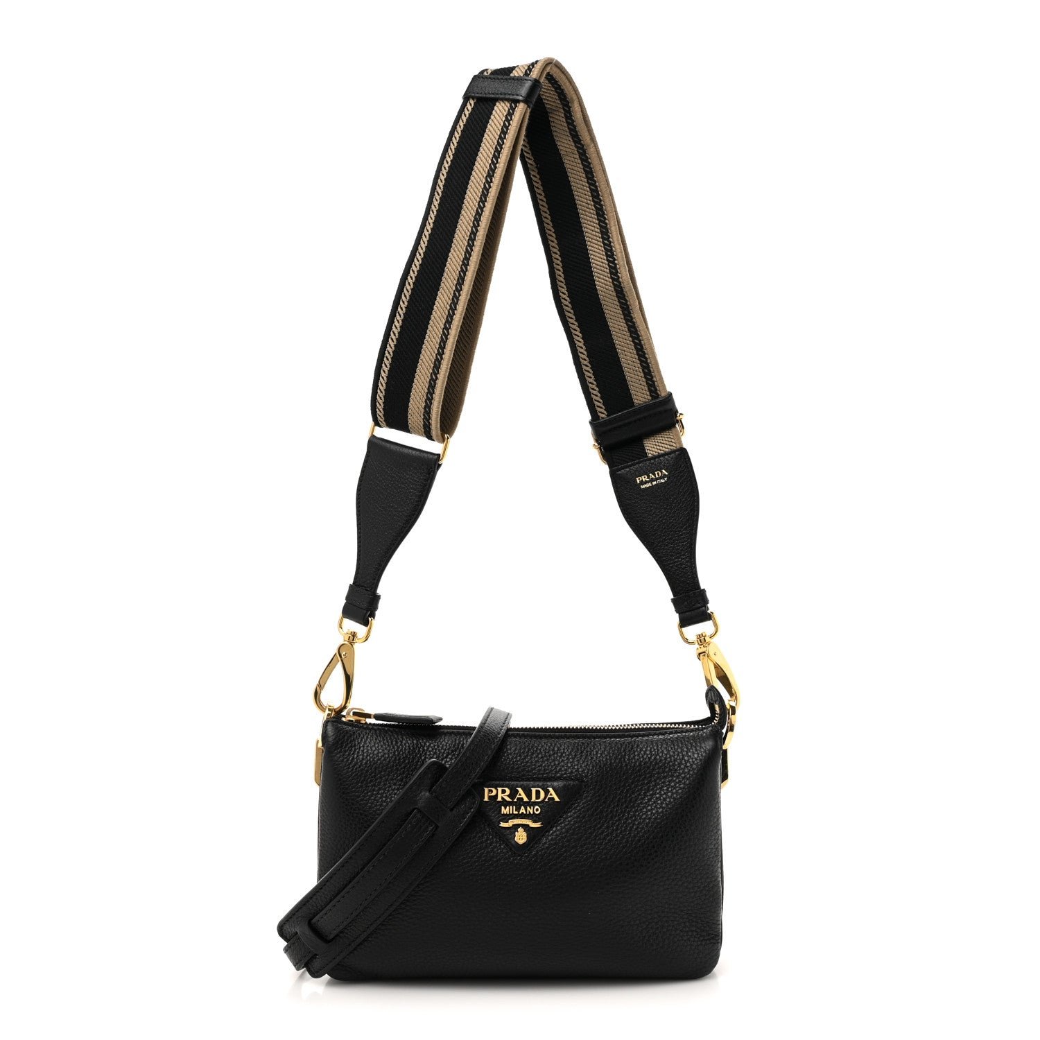 Prada Vitello Daino Soft Mini Zippered Shoulder Bag Black