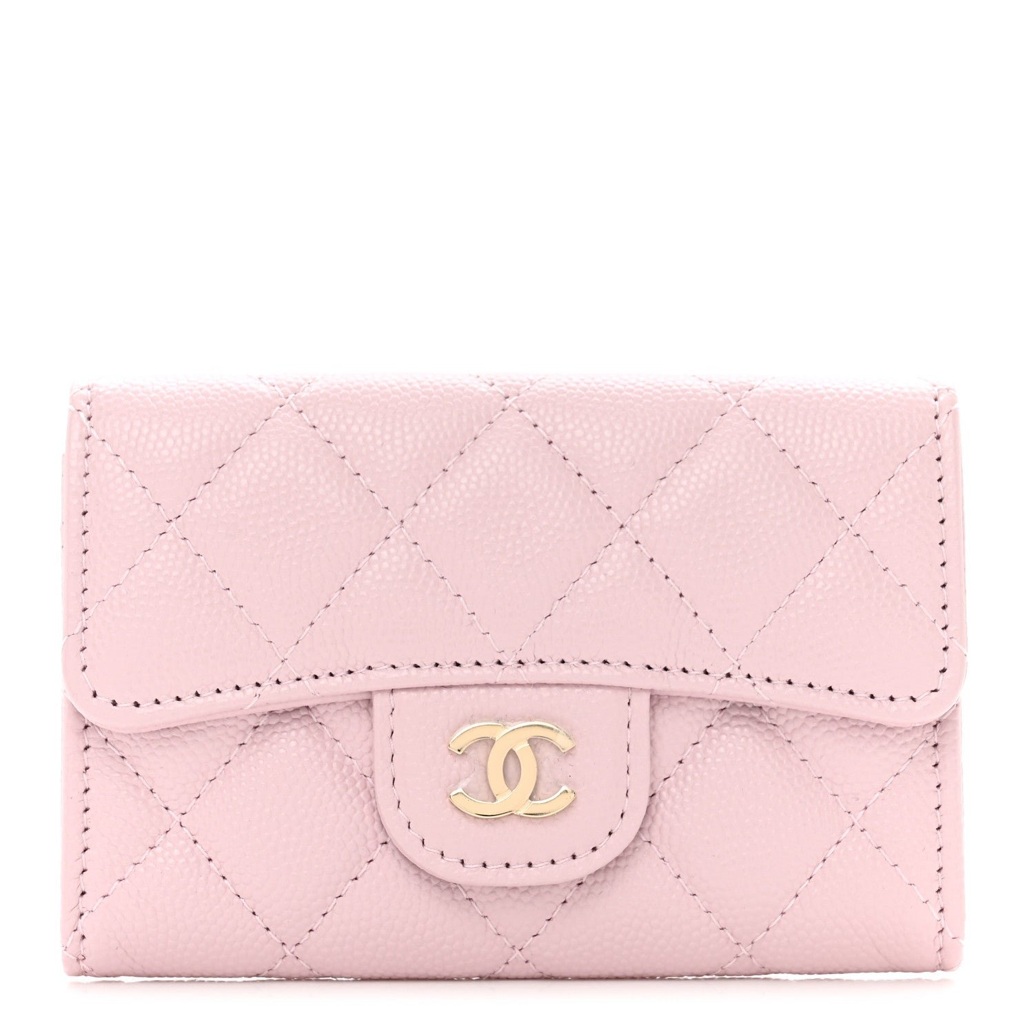 Chanel Caviar Quilted Flap Card Holder Wallet Light Pink