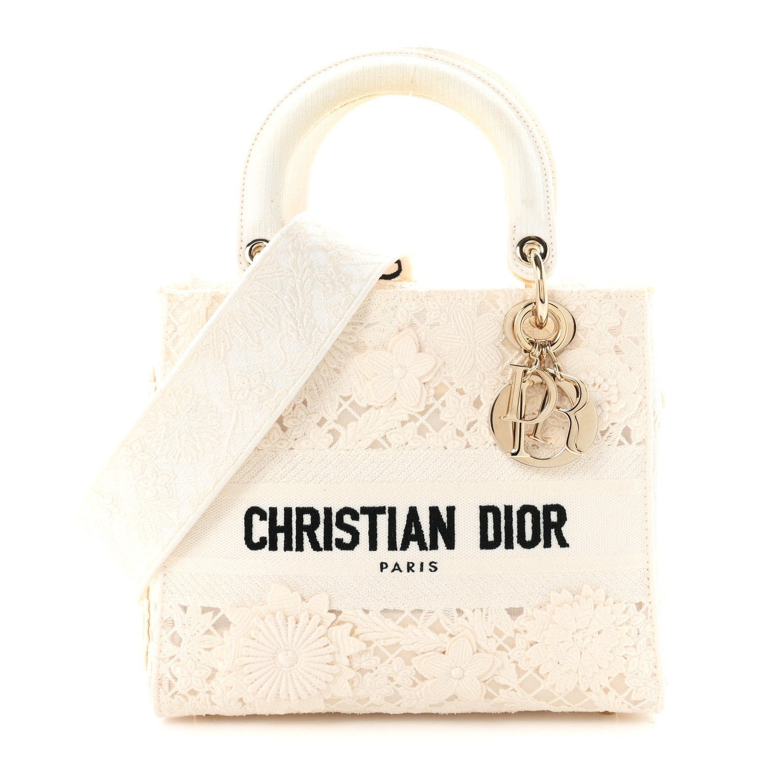 Christian Dior Lace 3D Macrame Embroidered Medium Lady D-Lite White