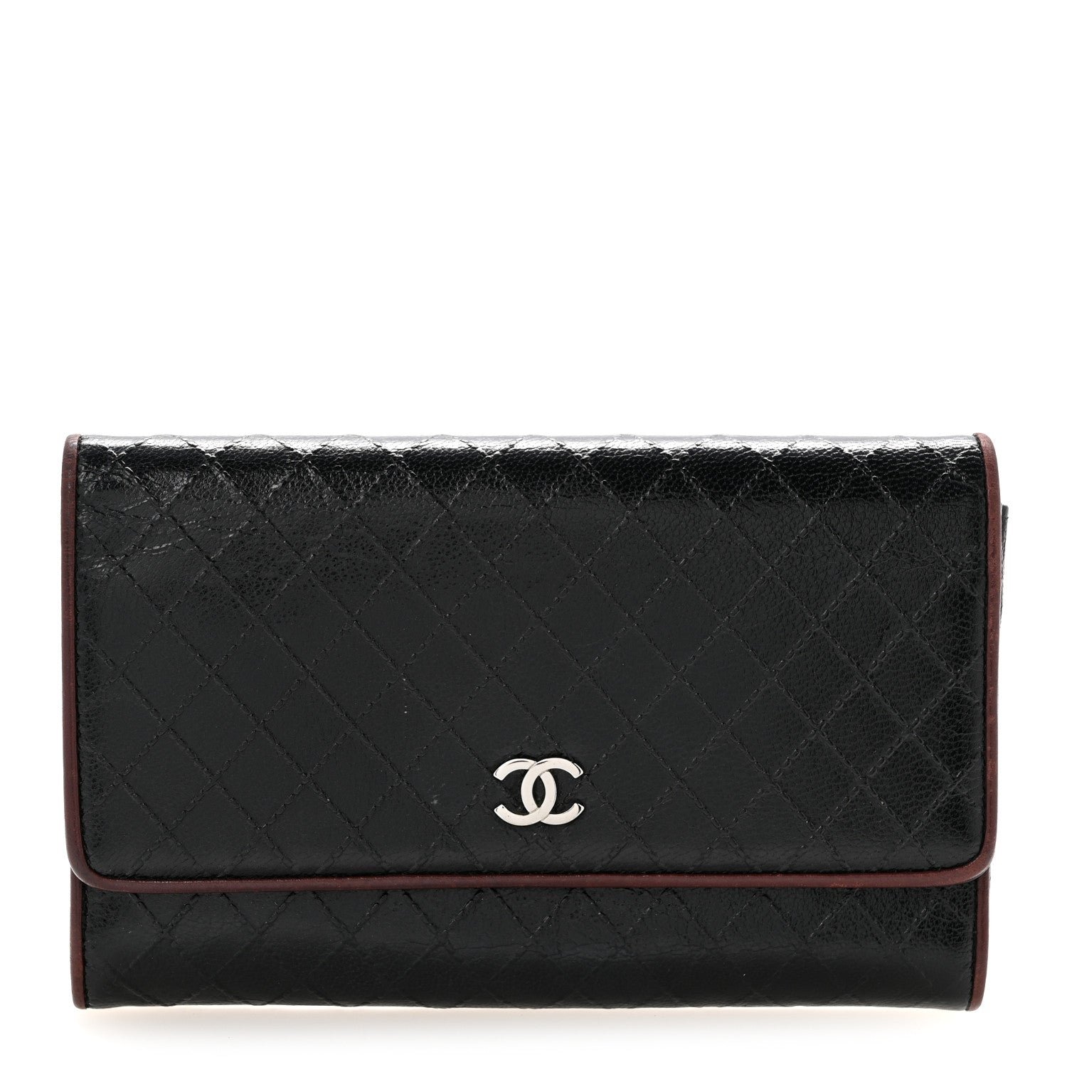 Chanel Calfskin Diamond Stitched Flap Wallet Black