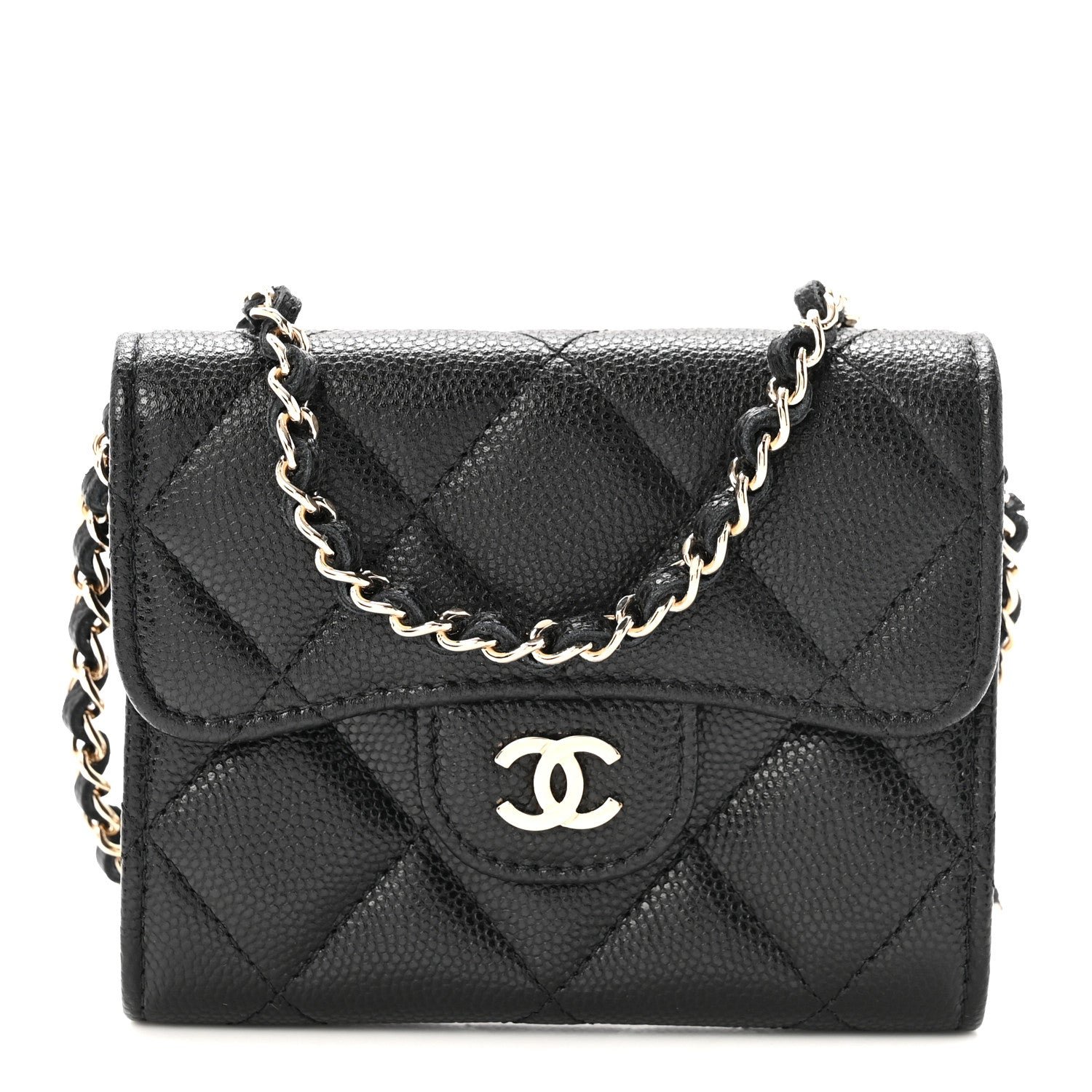 Chanel Caviar Quilted Flap Card Holder On Chain Black