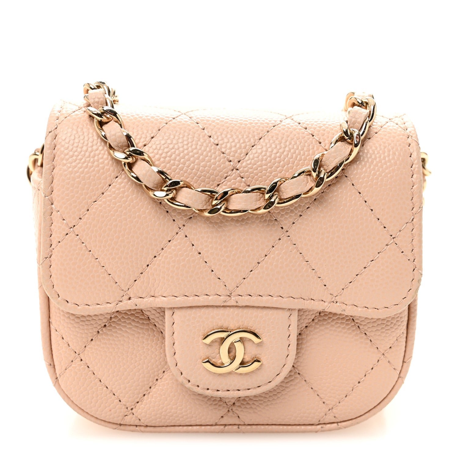 Chanel Caviar Quilted Mini Clutch With Chain Light Beige
