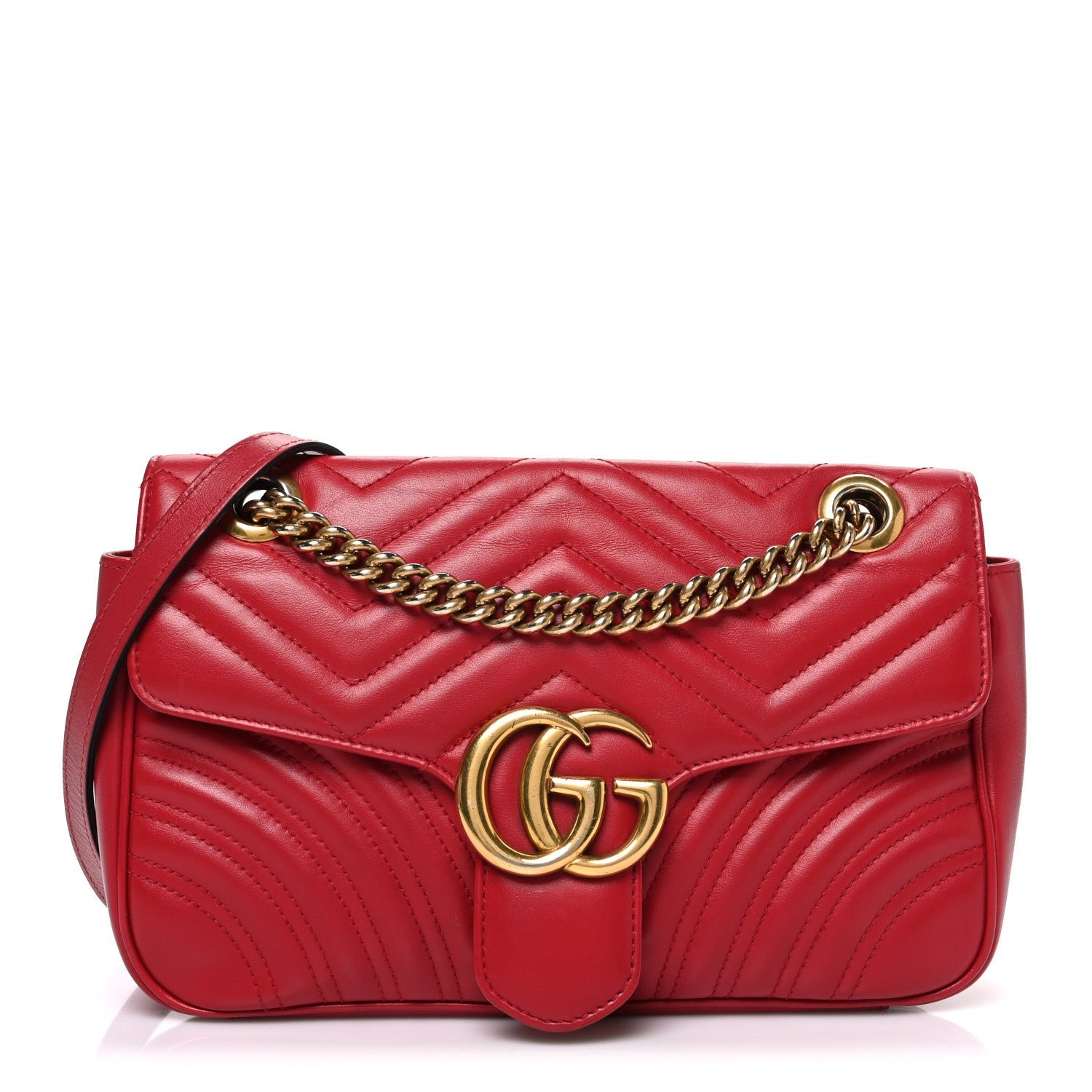 Gucci Gucci Calfskin Matelasse Small GG Marmont Shoulder Bag Hibiscus Red