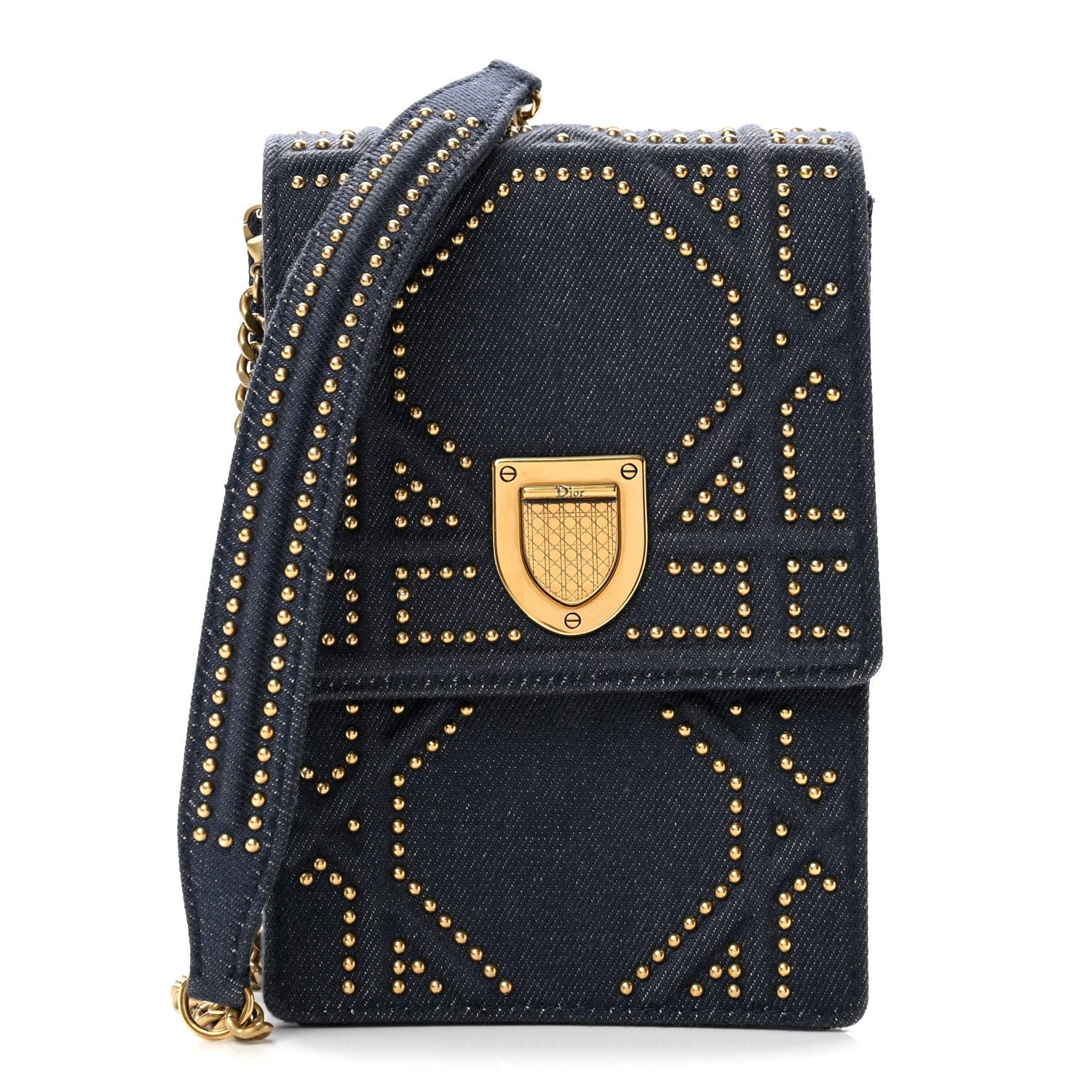 Christian Dior Denim Studded Vertical Diorama Blue
