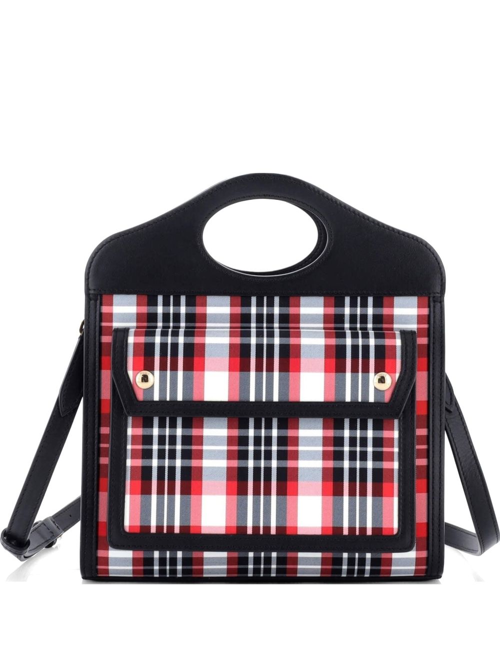 Logo Pocket Tote Leather with Check Canvas Mini shoulder bag