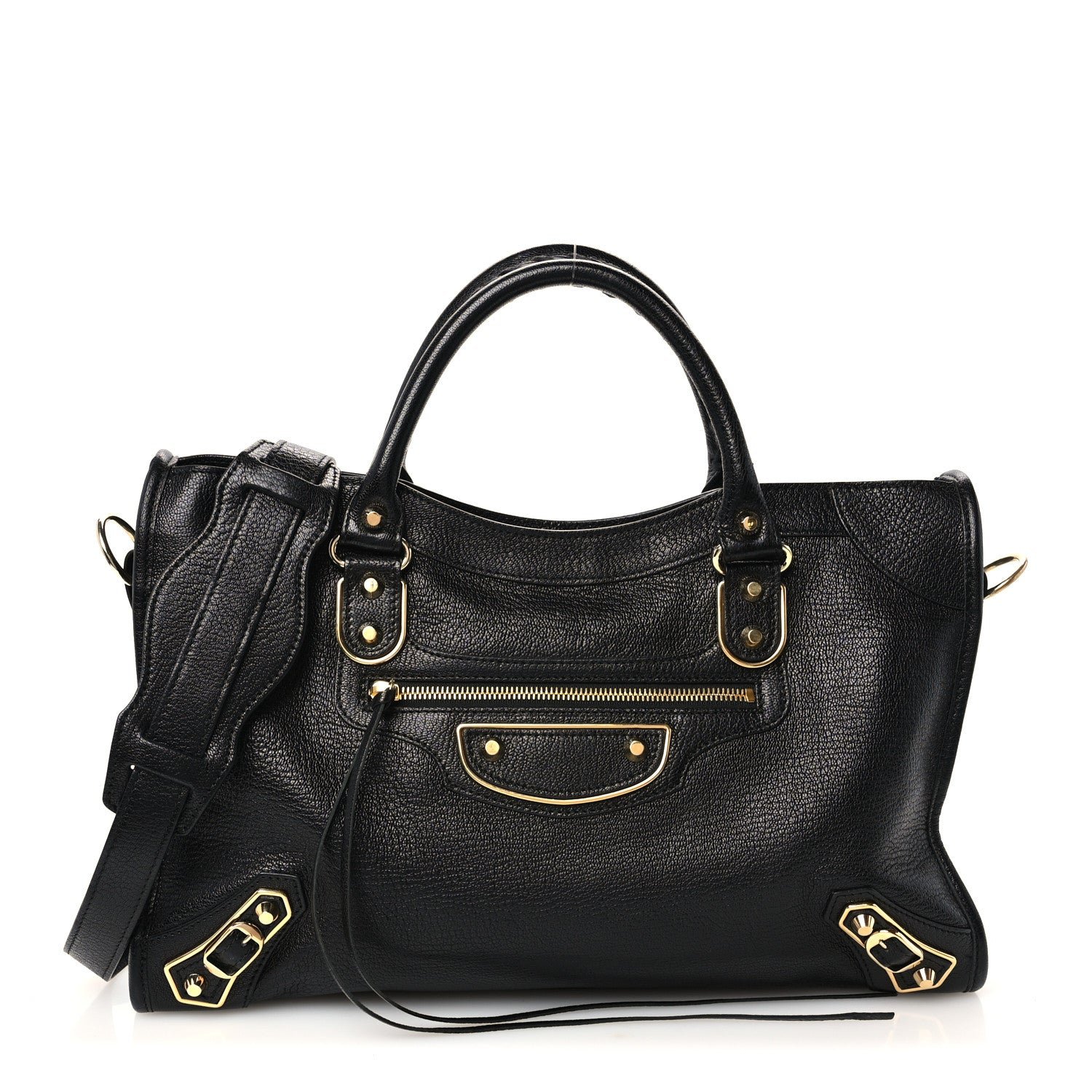 Balenciaga Chevre Gold Metallic Edge Hardware City Black
