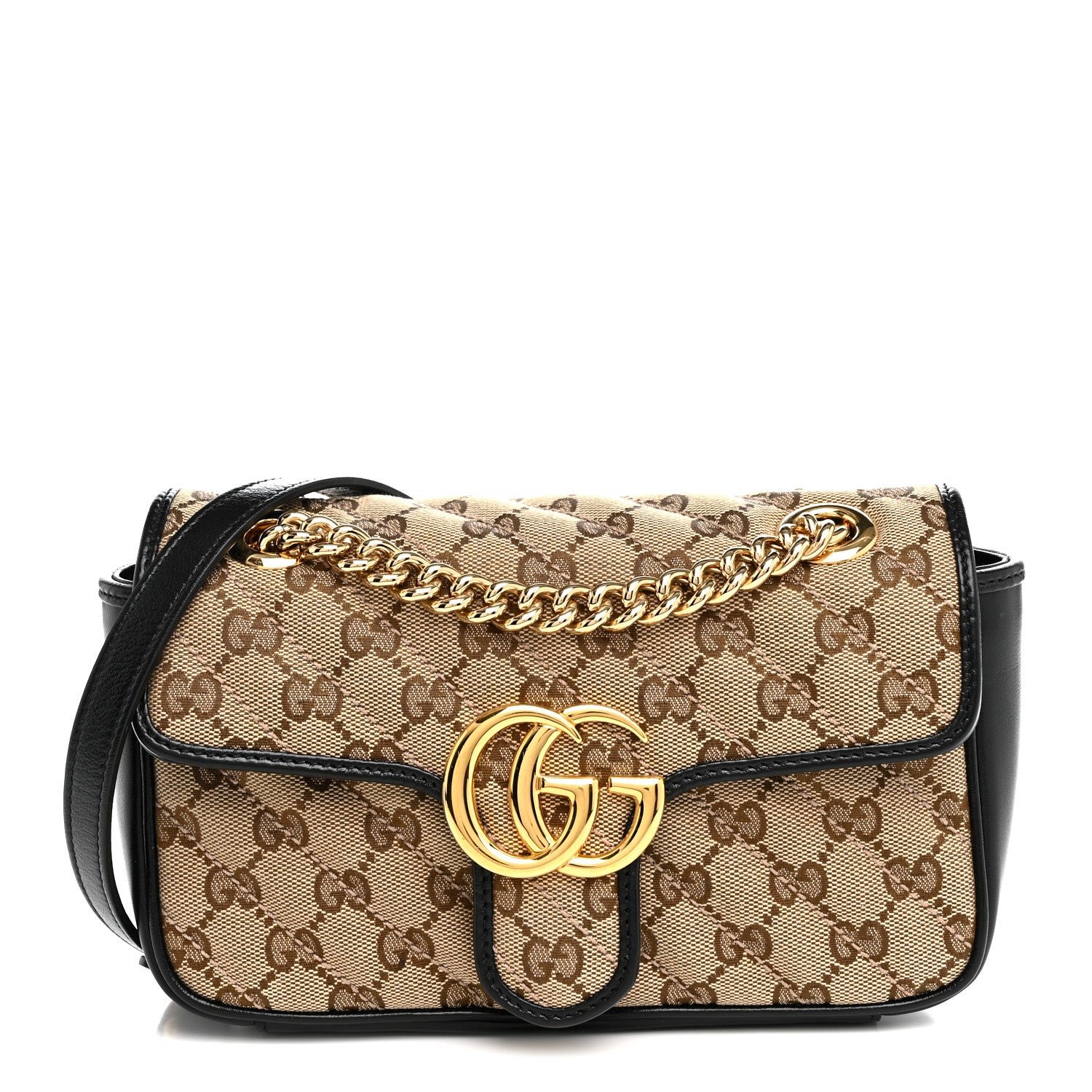 Gucci Monogram Matelasse Diagonal Mini GG Marmont Shoulder Bag Beige Black