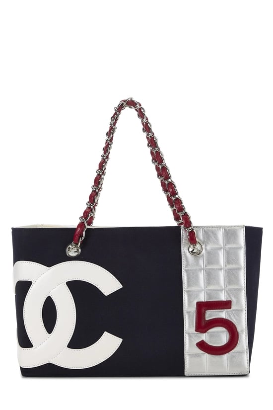 Navy Canvas No. 5 Foil Shopping Tote