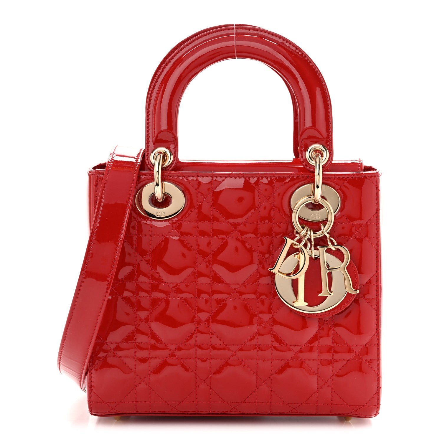 Dior Christian Dior Patent Cannage Small Lady Dior Cherry Red