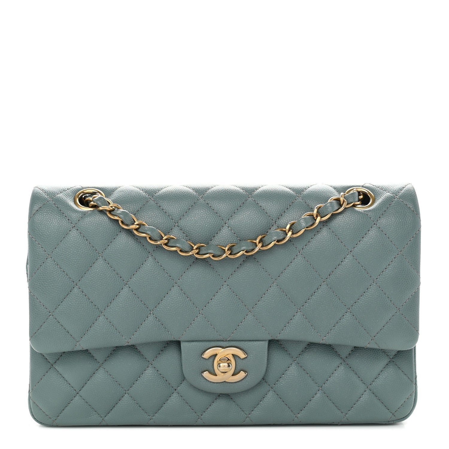 Chanel Iridescent Caviar Quilted Medium Double Flap Light Blue