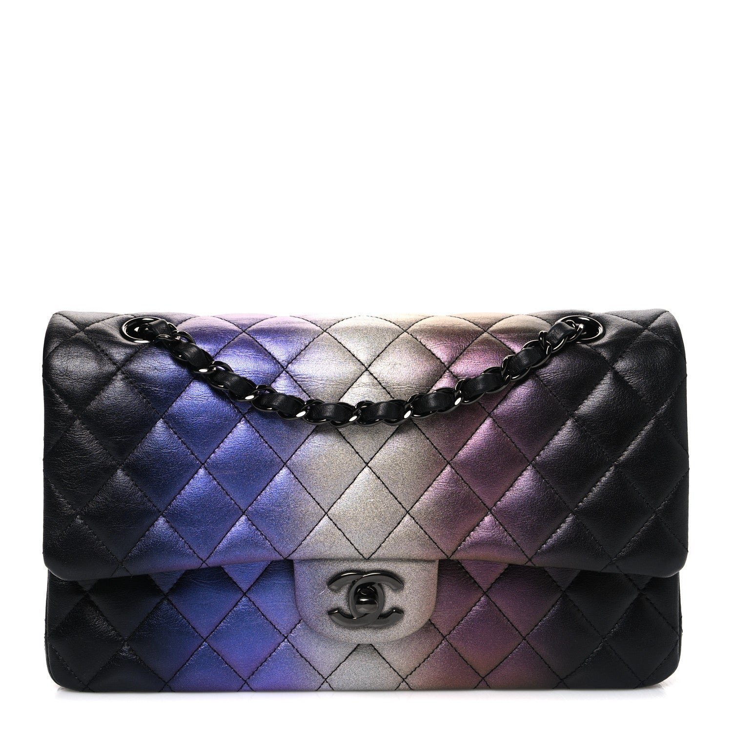 Chanel Metallic Calfskin Quilted Ombre Medium Double Flap Black