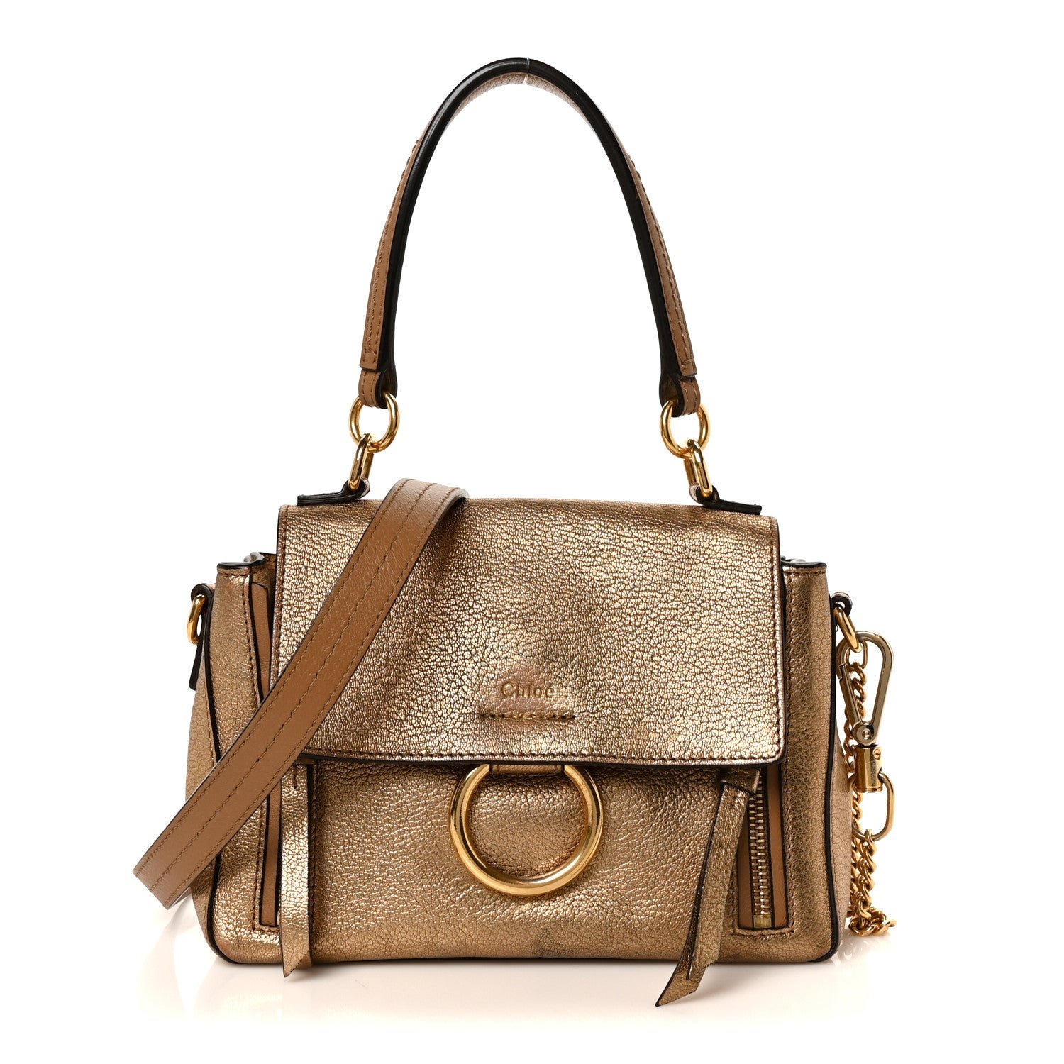Chloe Metallic Calfskin Mini Faye Day Shoulder Bag Gold