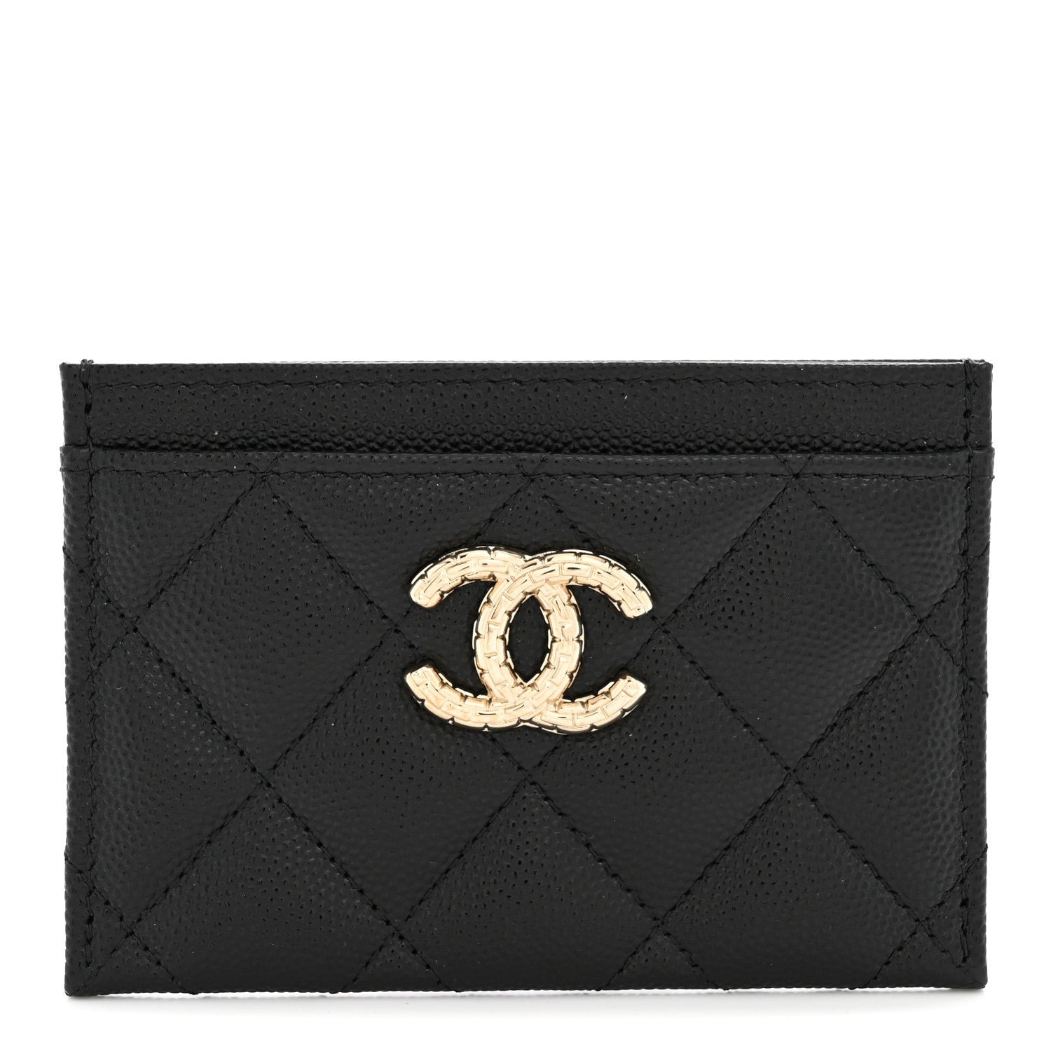 Chanel Caviar Quilted Hammered CC Card Holder Black