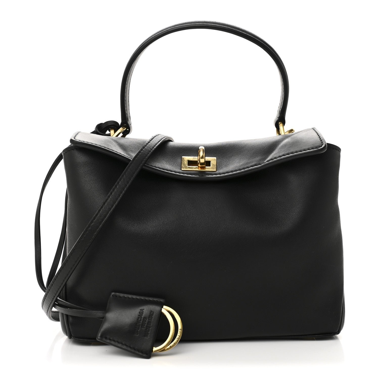 Balenciaga Natural Smooth Calfskin Mini Rodeo Top Handle Handbag Black