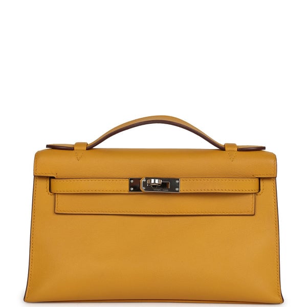 Hermes Pre-owned Hermes Kelly Pochette Jaune Ambre Swift Palladium Hardware